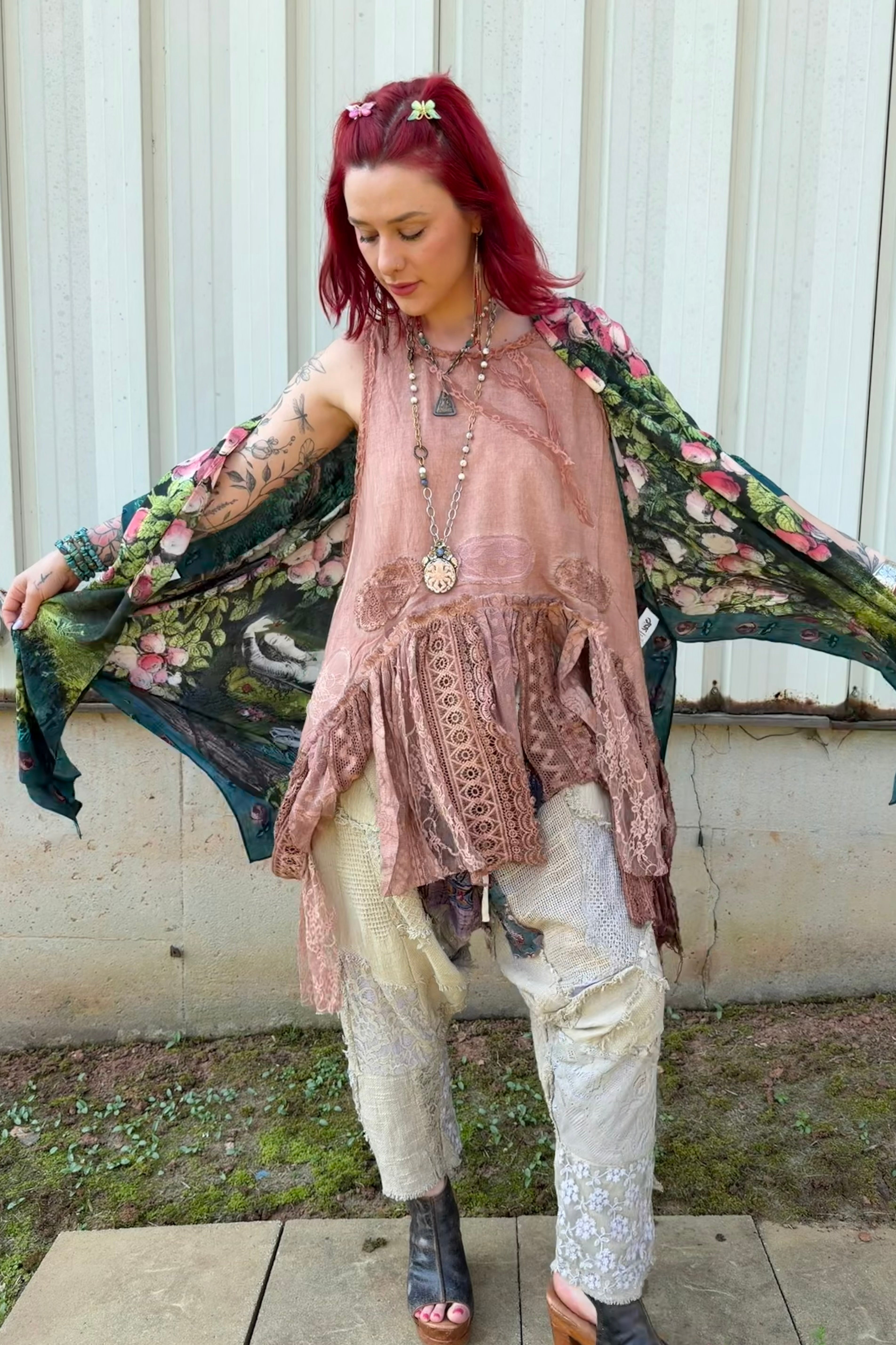 FINAL SALE The Daydreamer Goddess Duster Kimono w/ Roses & Rabbits