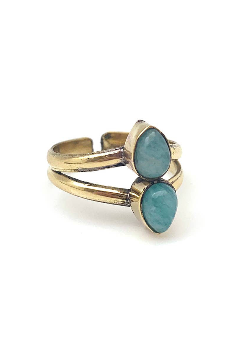 Gold with Double Amazonite Ring - Tanvi Collection Ring