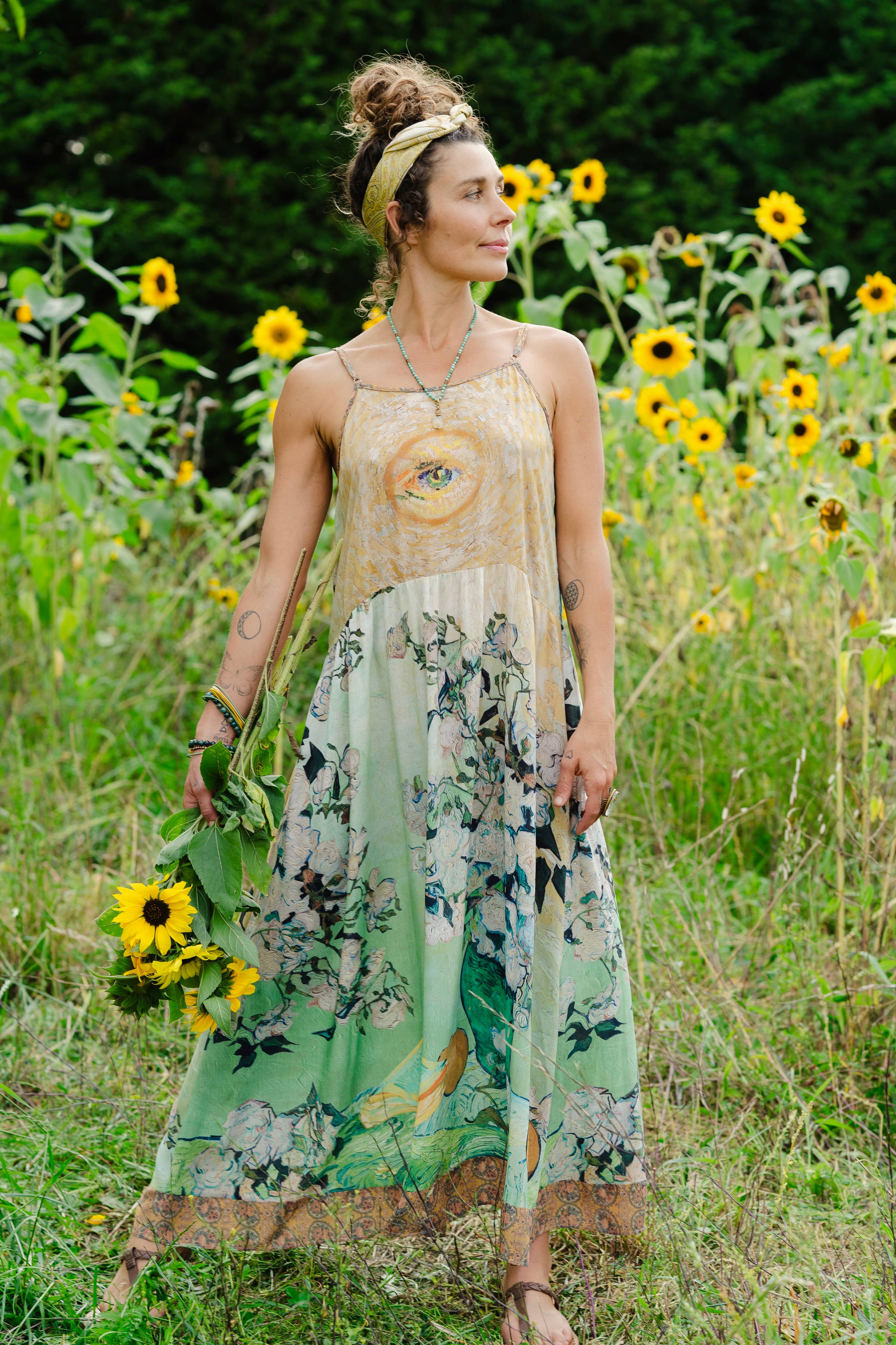 I Paint My Dream Van Gogh Bohéme Long Maxi Slip Dress