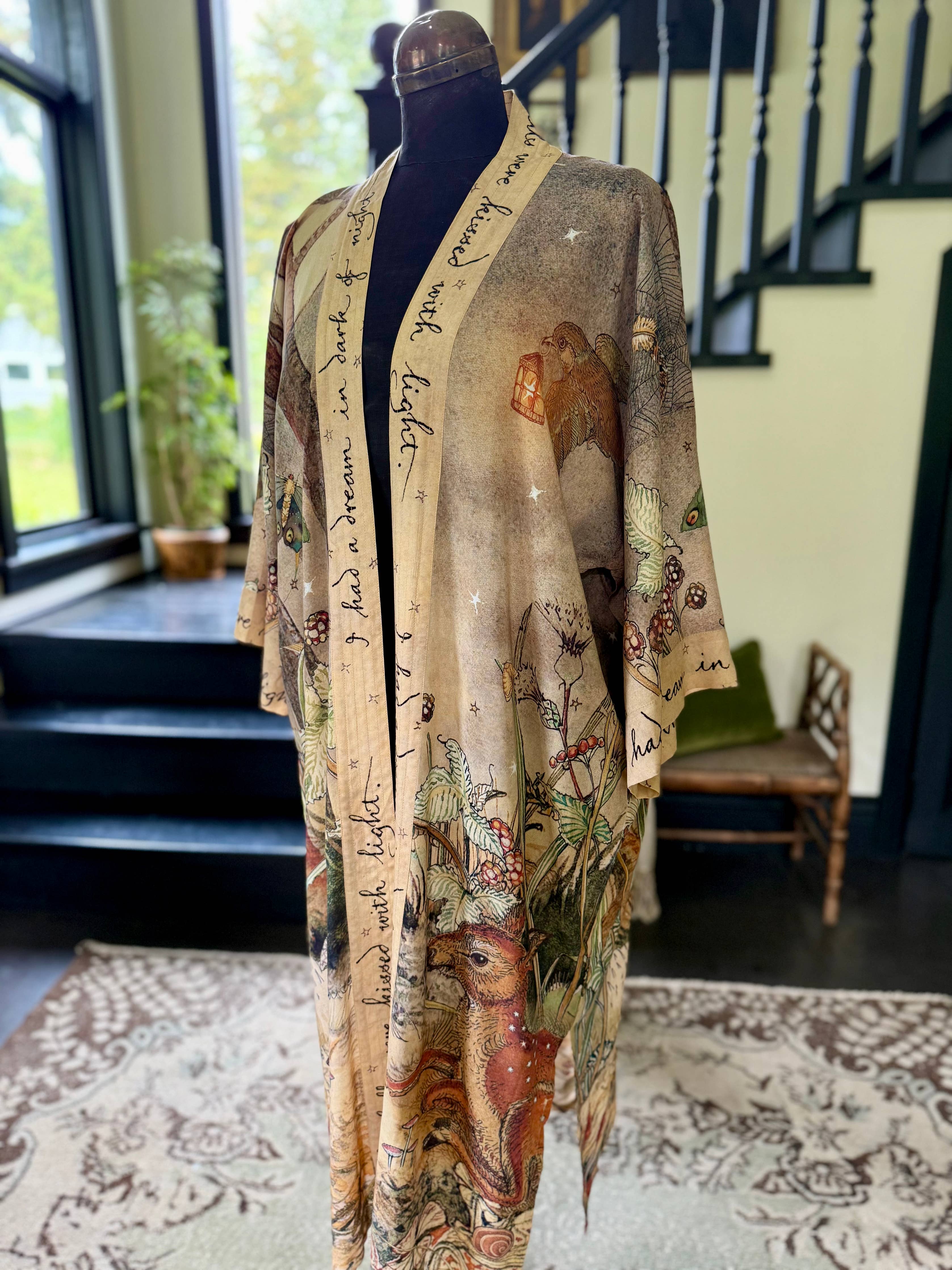 Lovelight Opera Duster Kimono Robe w/woodland deer & swallow
