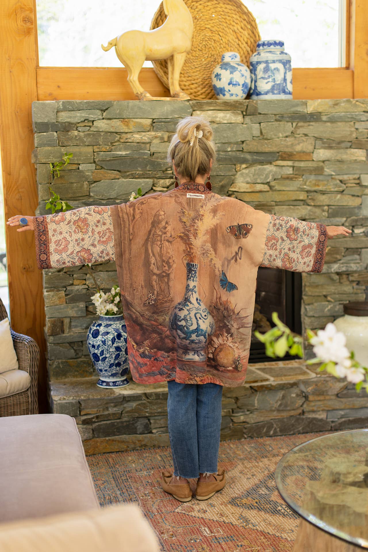 The Storyteller Matinée Duster Kimono w/ Sunflowers, Pottery