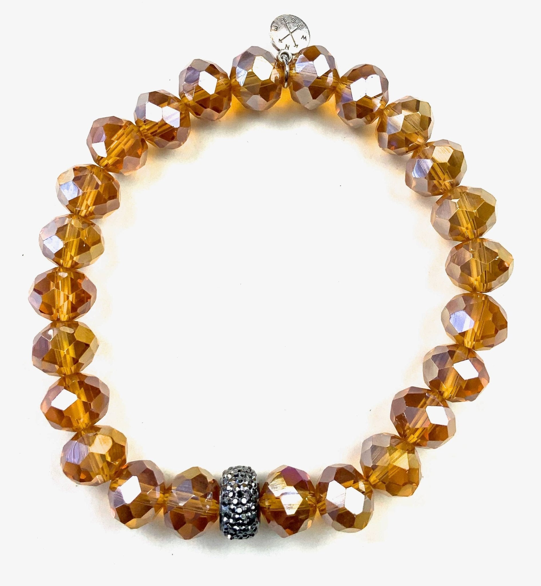 10mm Faceted Glass Stretch Bracelet in Amber - ivyandlavyboutique Lost & Found Trading