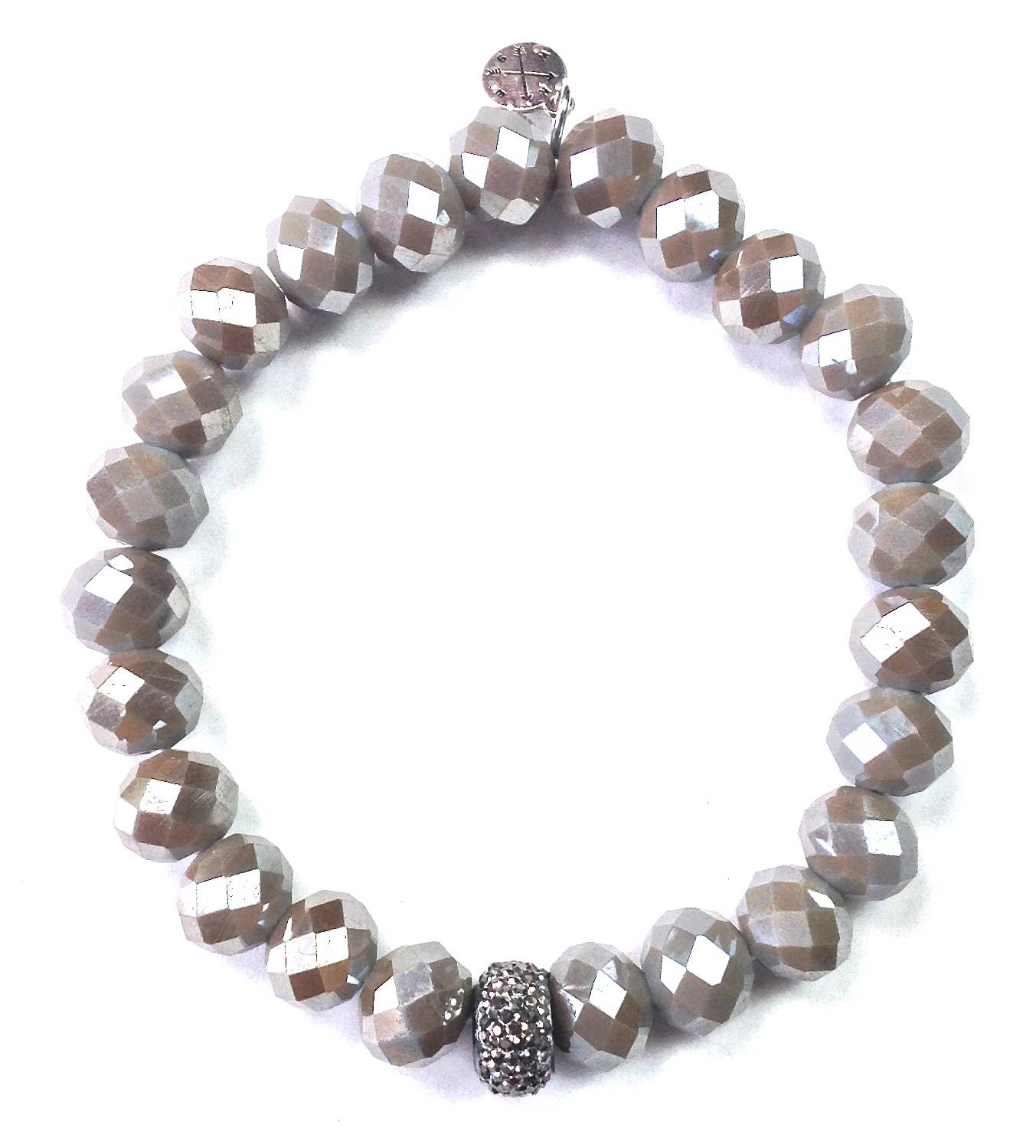 10mm Faceted Glass Stretch Bracelet in Taupe - ivyandlavyboutique Lost & Found Trading