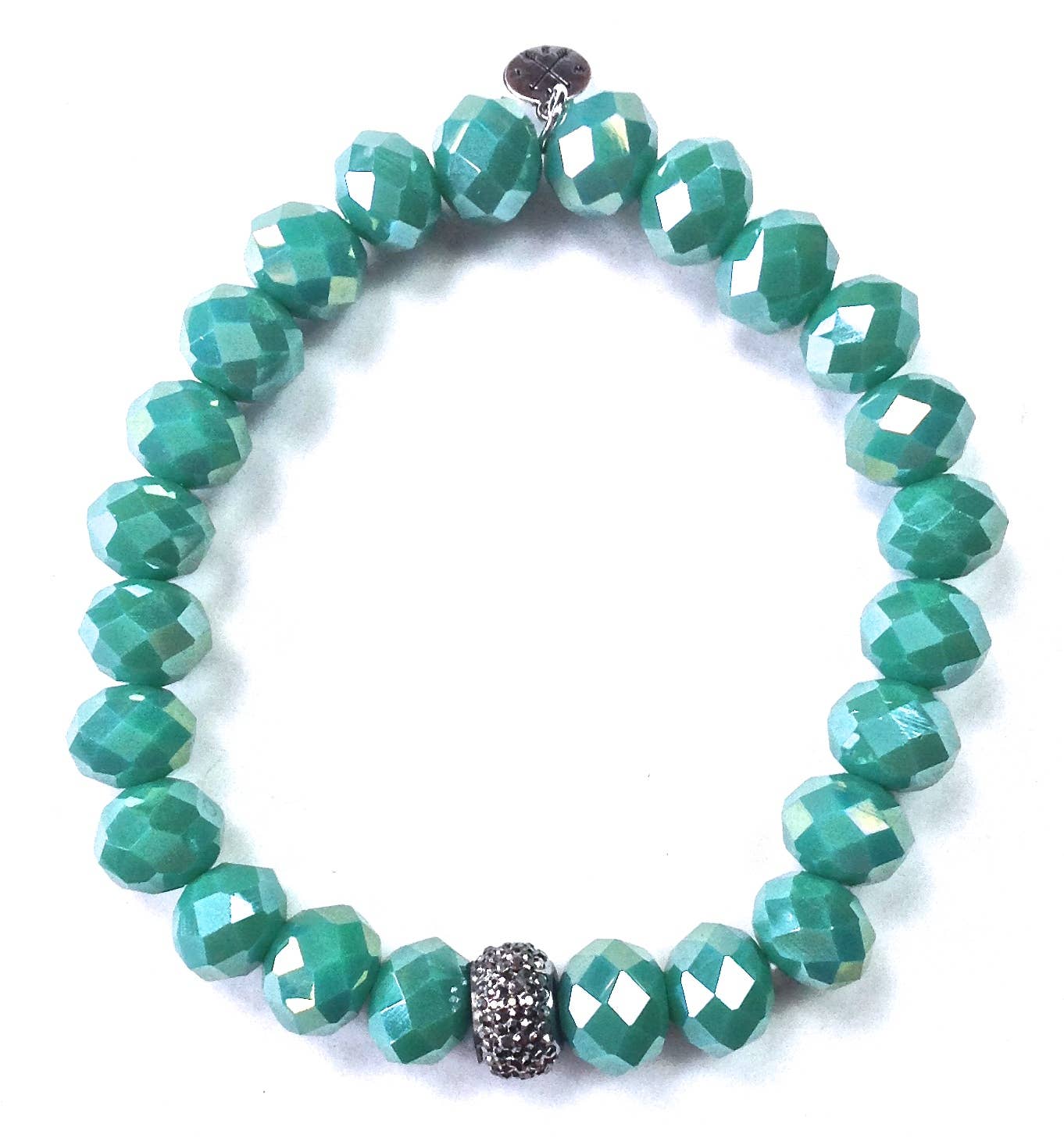 10mm Faceted Glass Stretch Bracelet in Teal - ivyandlavyboutique Lost & Found Trading