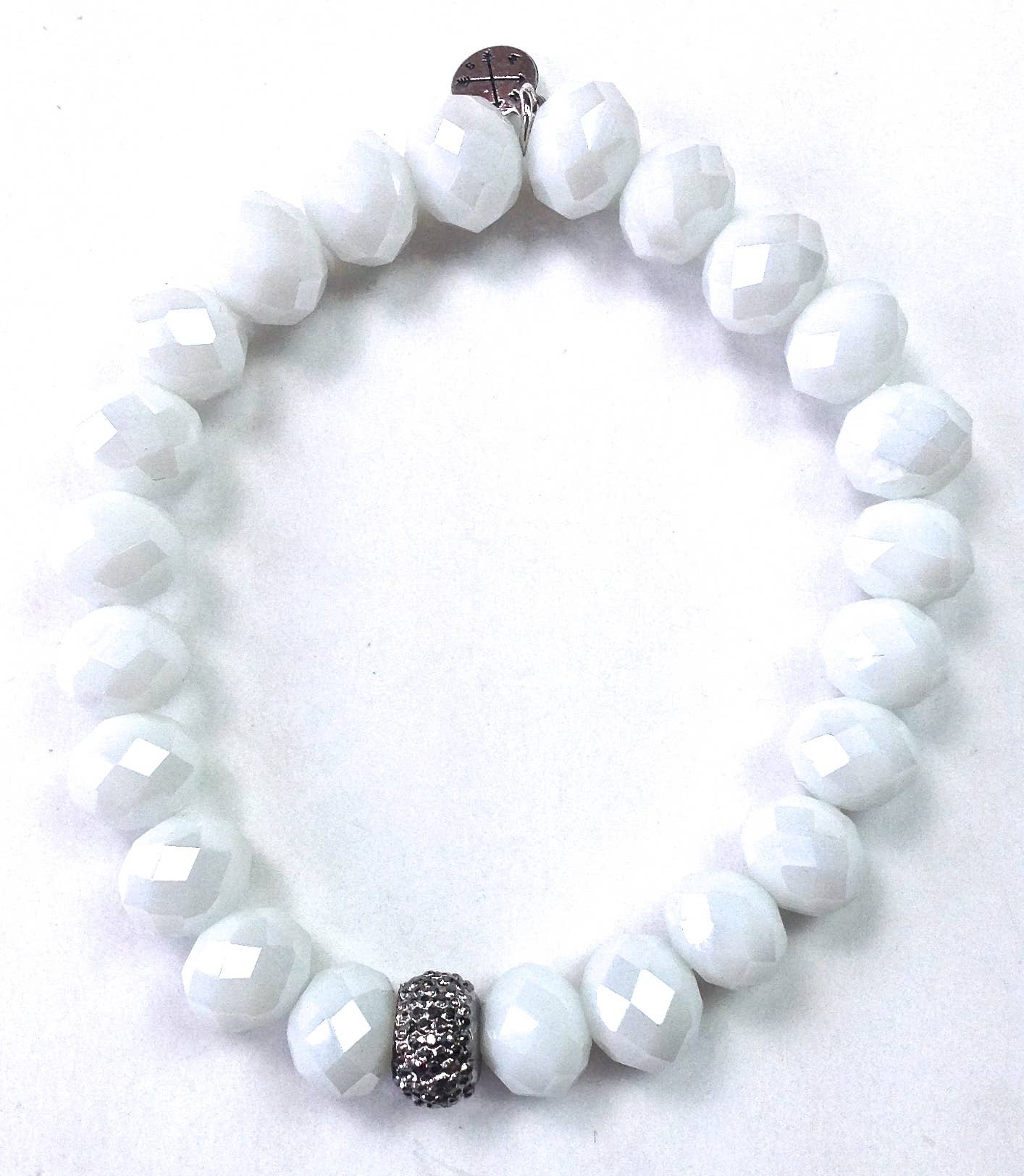 10mm Faceted Glass Stretch Bracelet in White - ivyandlavyboutique Lost & Found Trading