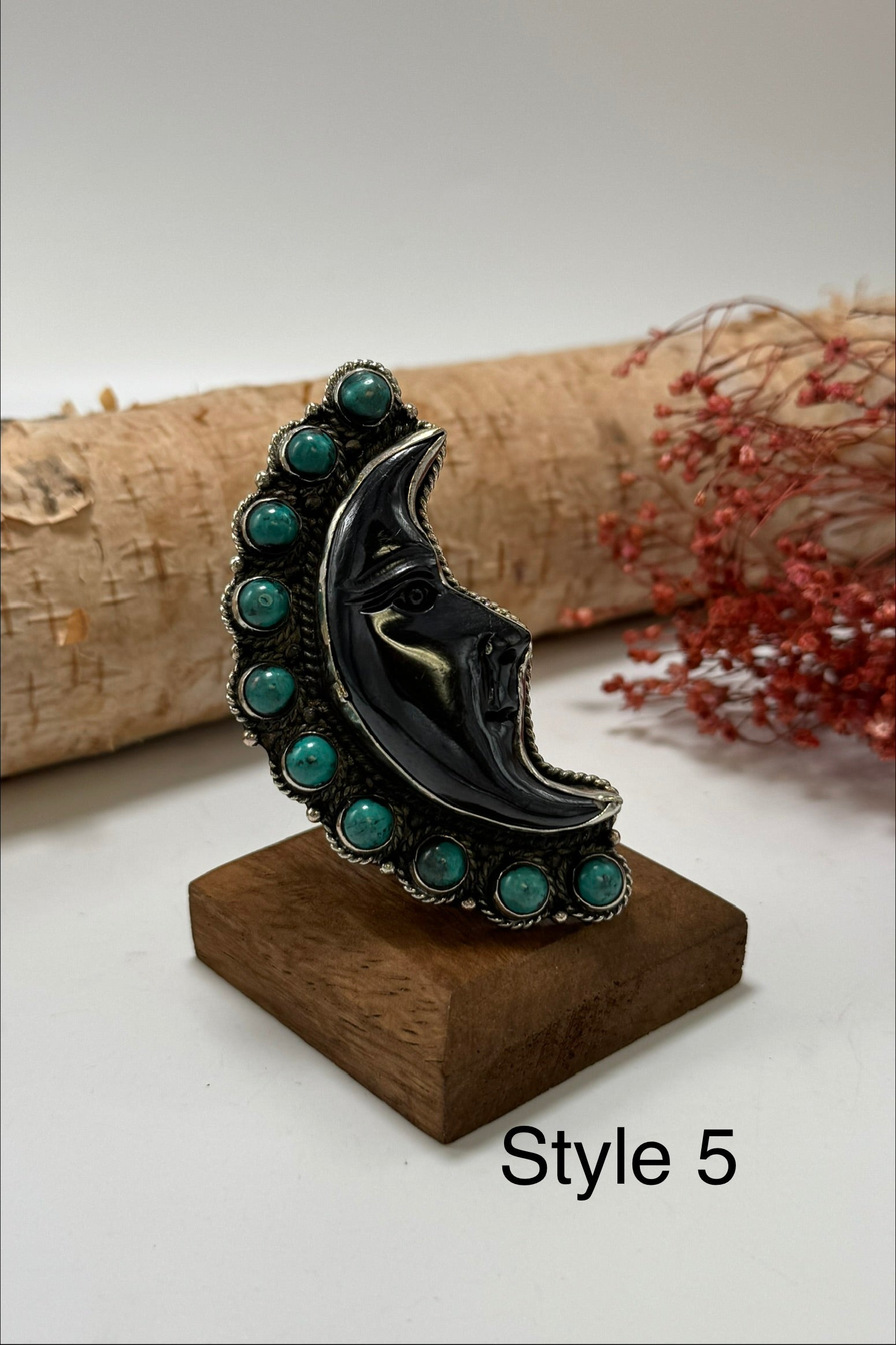 Half Moon Black and Turquoise Ring - Set B