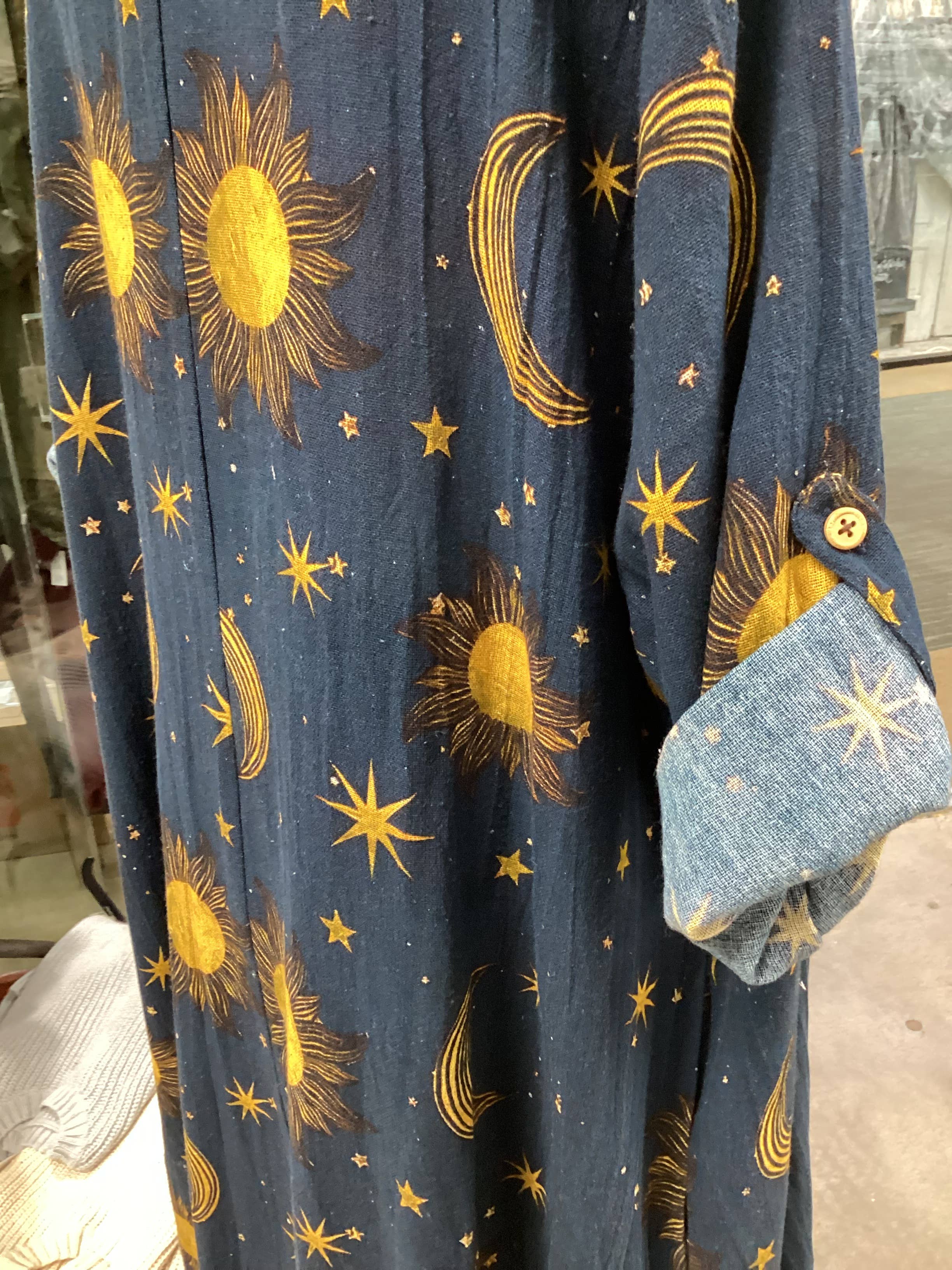 Duster in Mesh Linen with Celestial Print