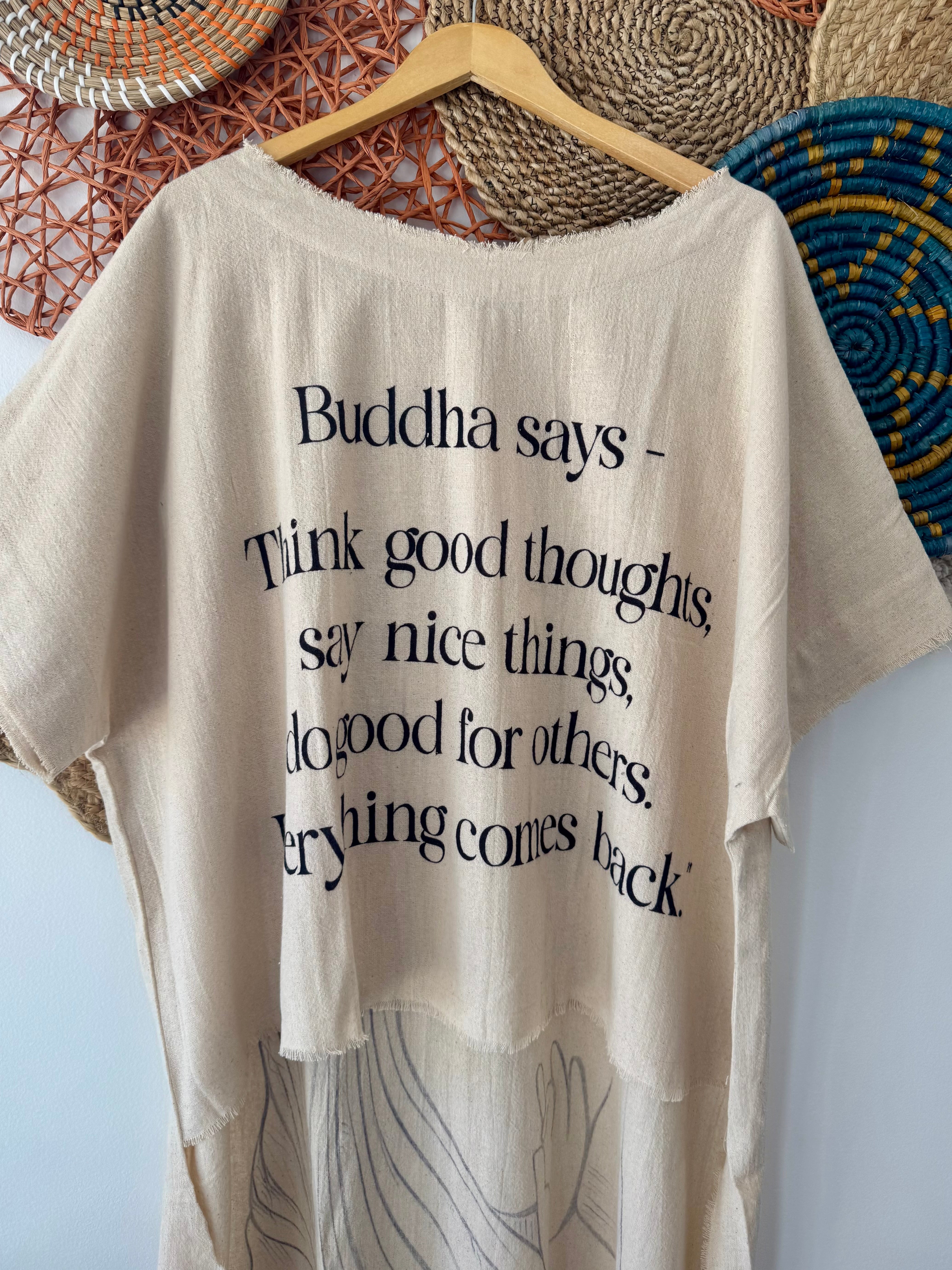 Buddha Hi-Lo Tunic with Front Quote