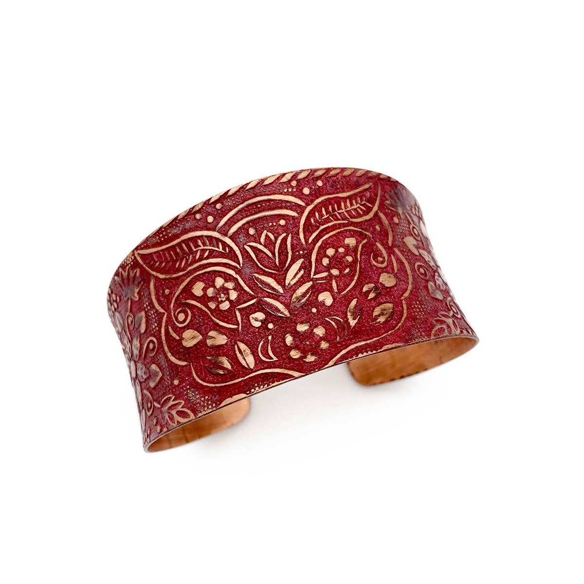 Copper Patina Bracelet - Red Botanical Print