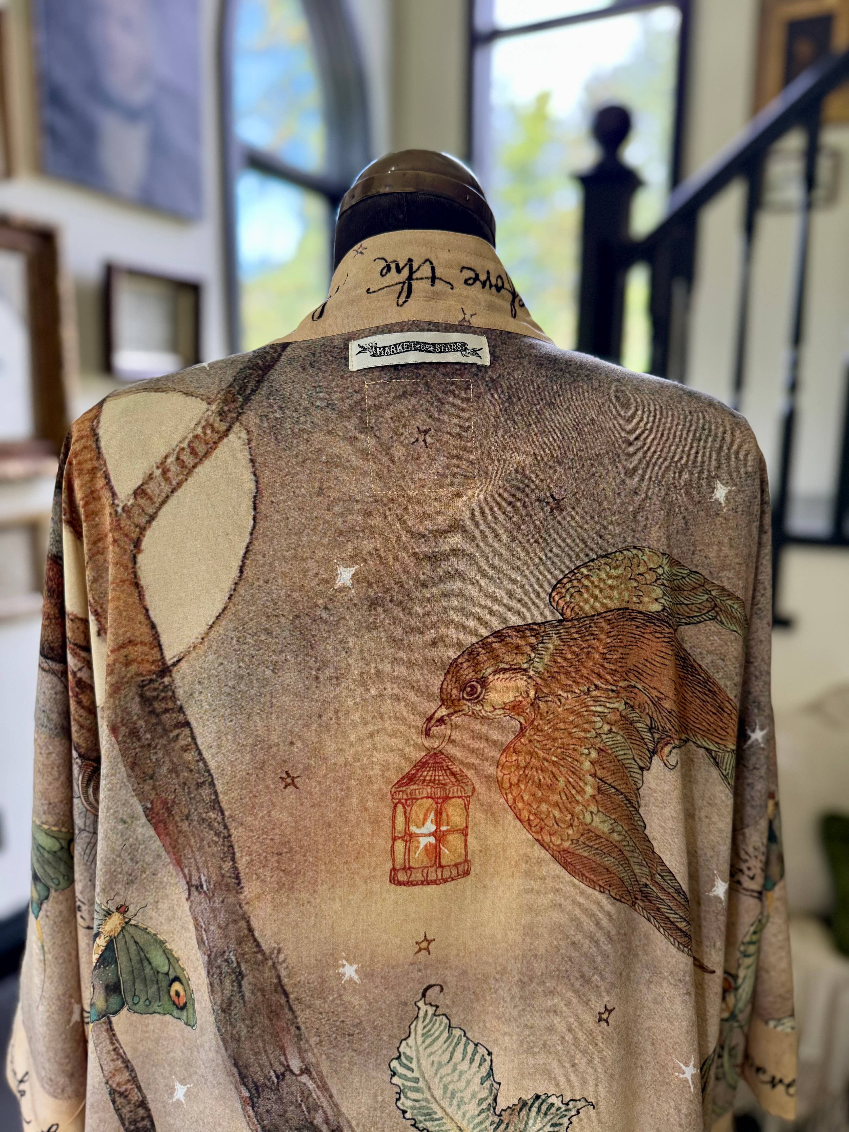 Lovelight Opera Duster Kimono Robe w/woodland deer & swallow