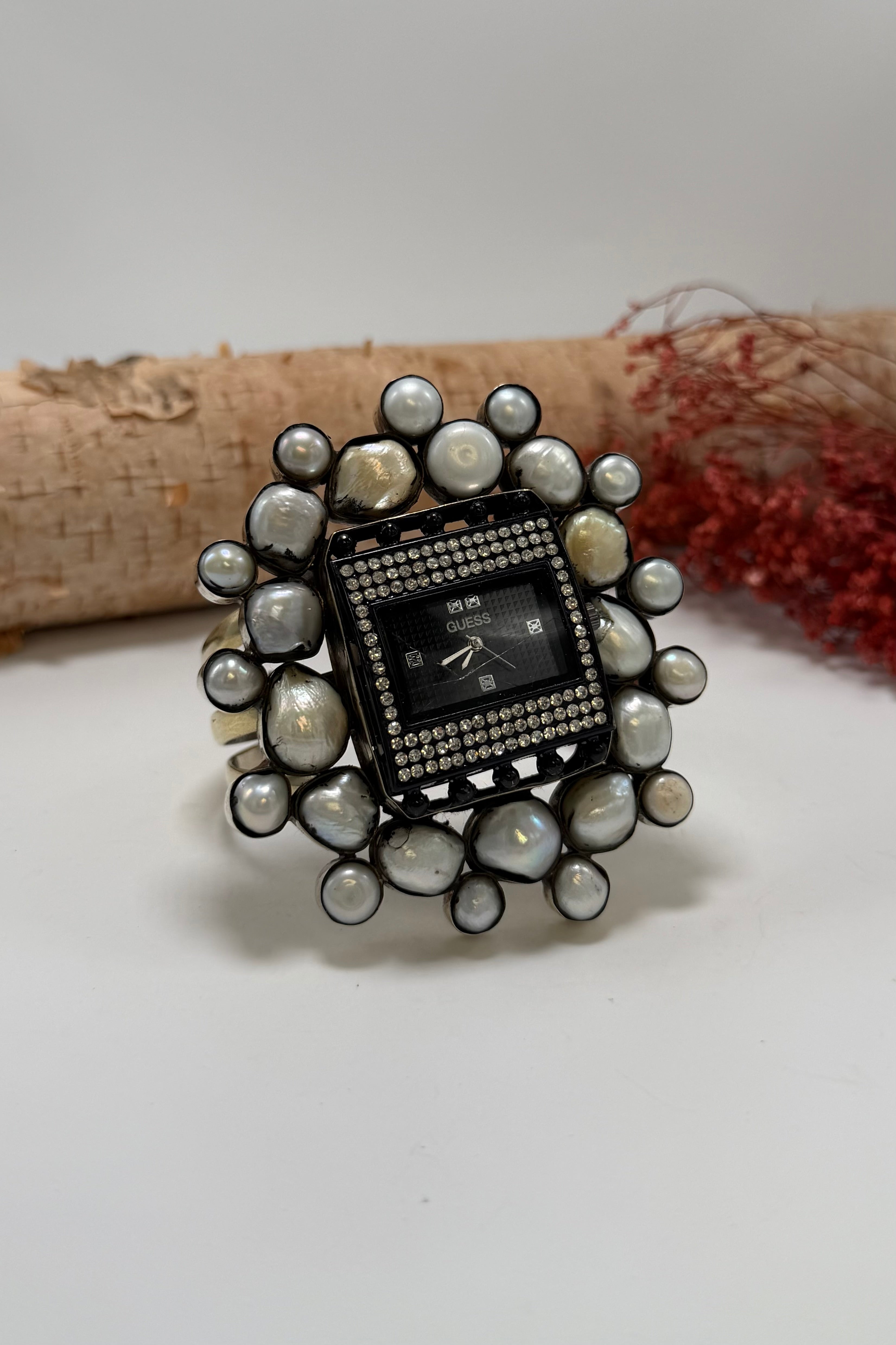 GUESS Bedazzled Watch Cuff/Pearls