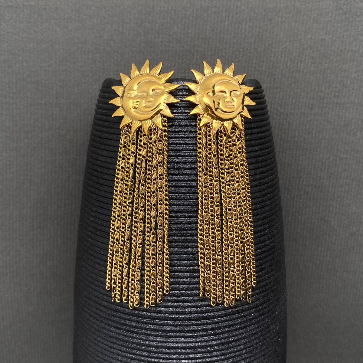 18K Gold Plated S.Steel Fringe Sun Moon Earrings - FGS/MS - ivyandlavyboutique Mio Queena