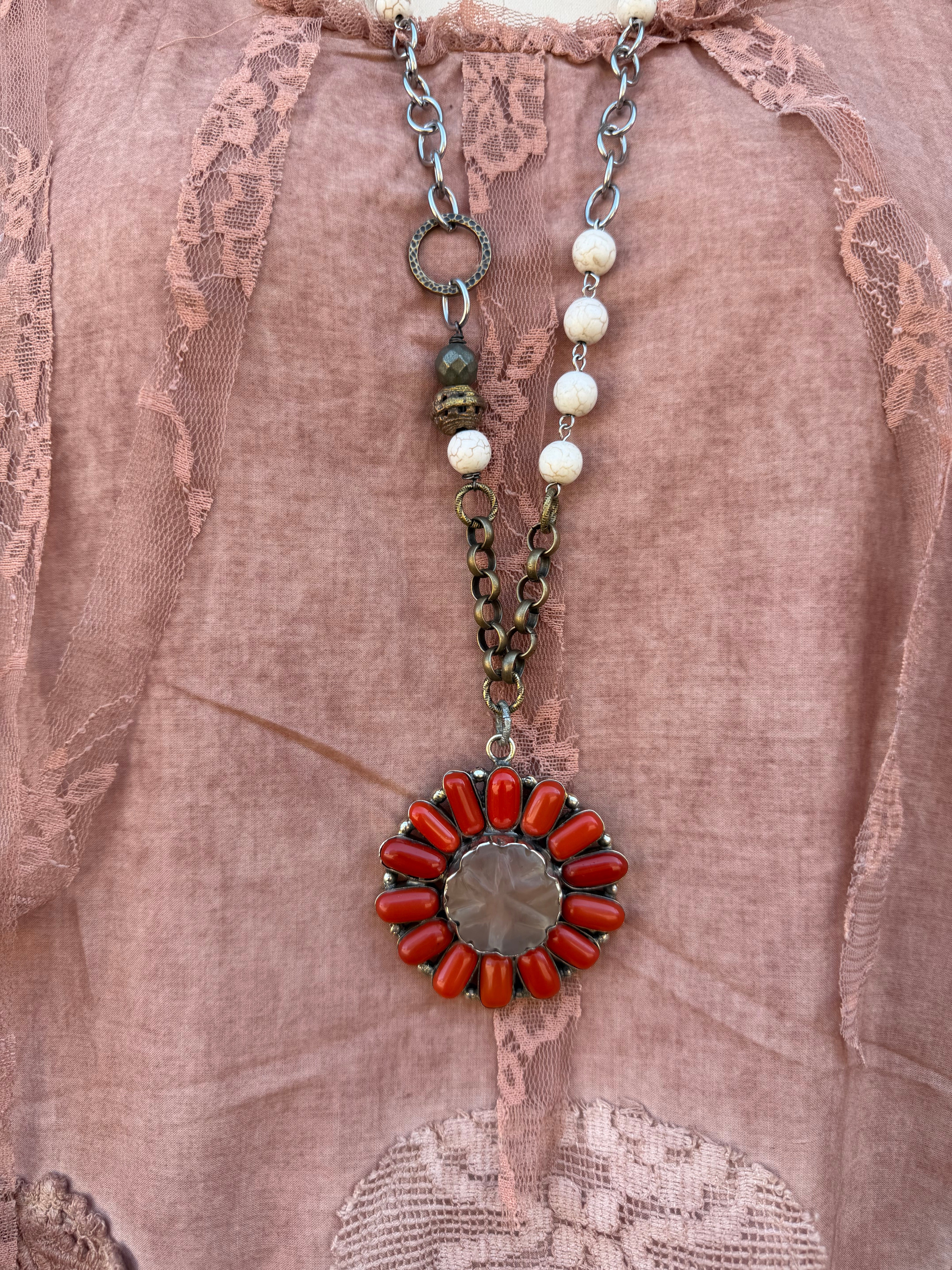 OOAK Coral Flower Statement Necklace