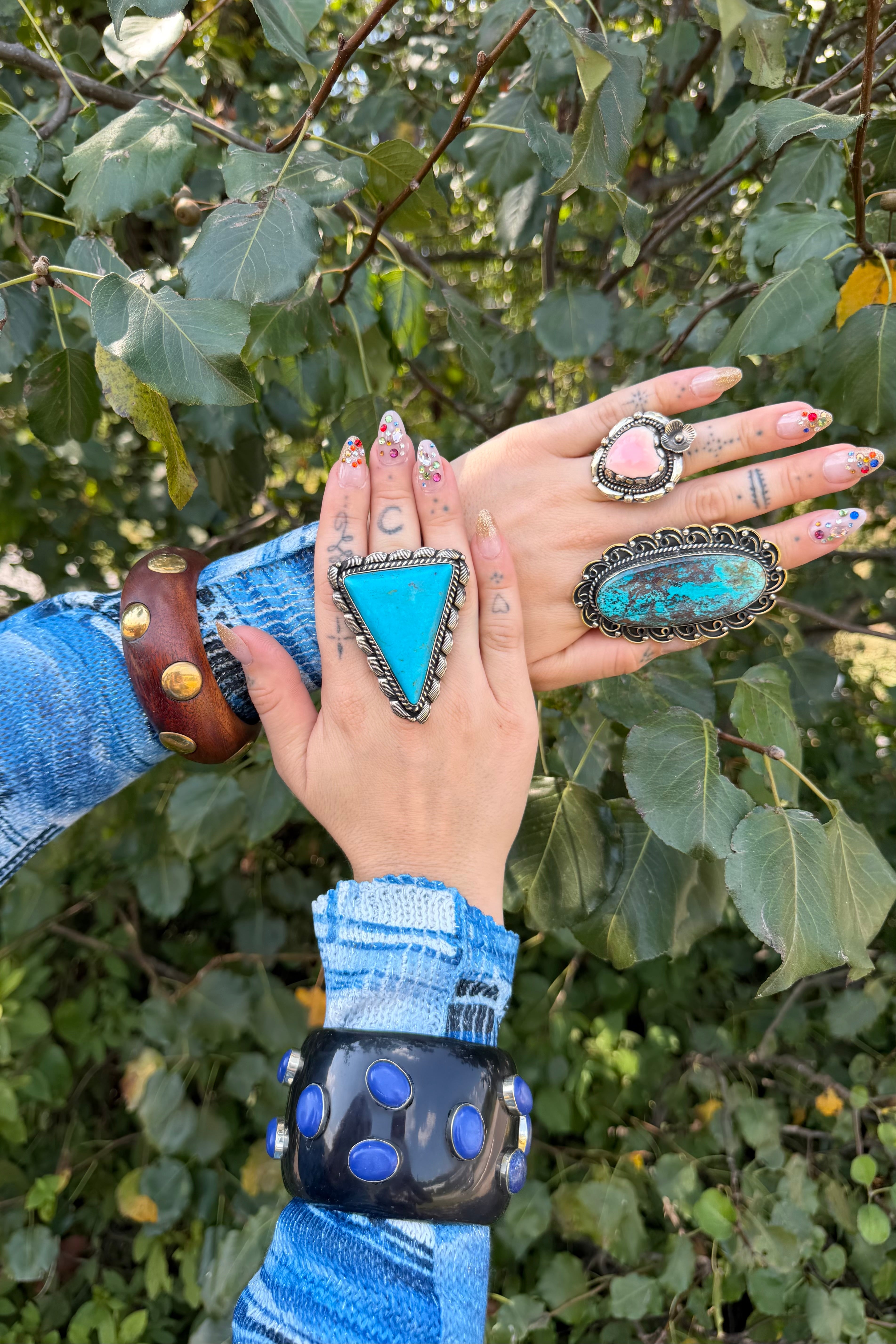 Triangle In Blues Ring - Adjustable