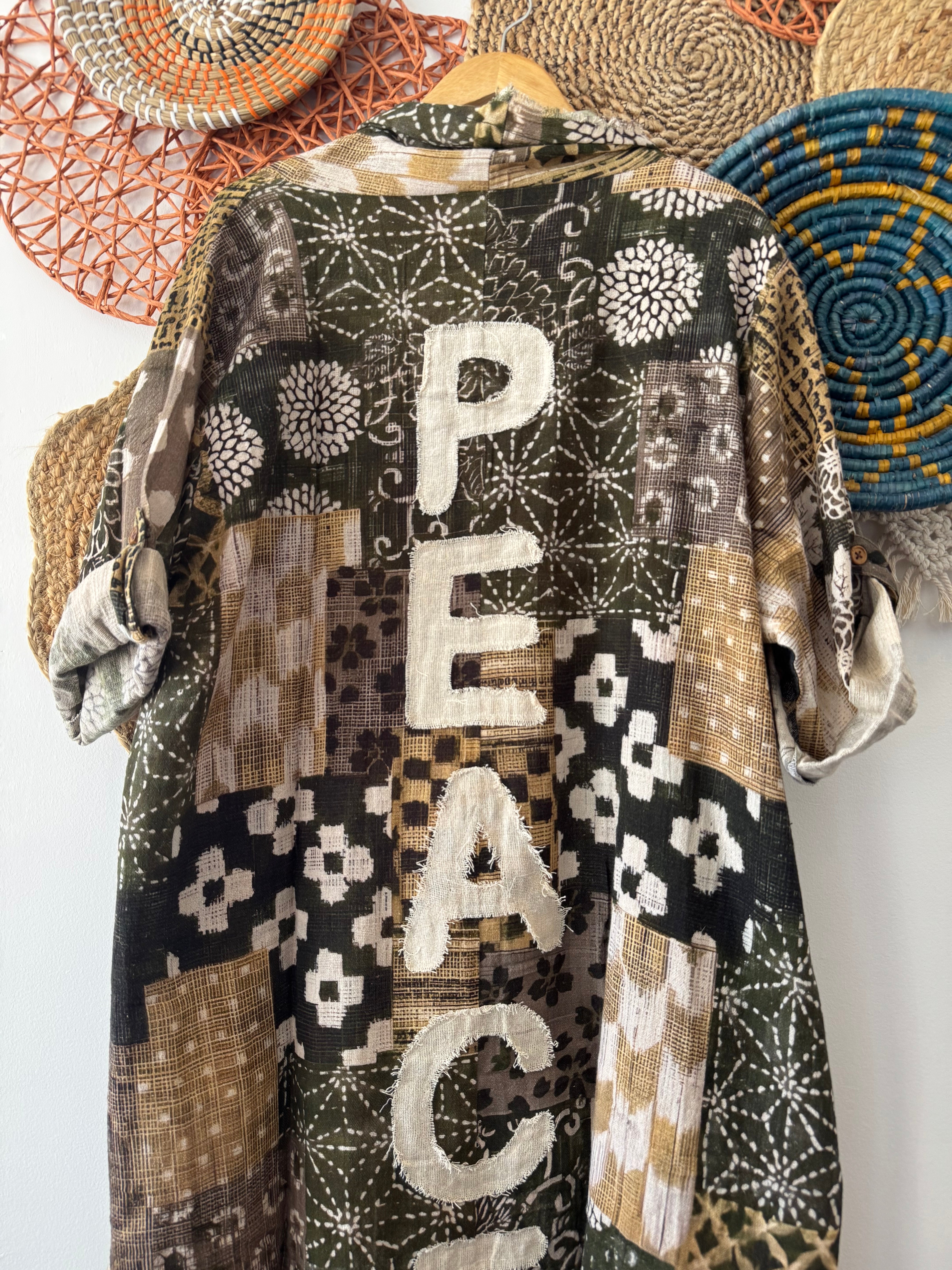 Peace Appliqué Duster Jacket