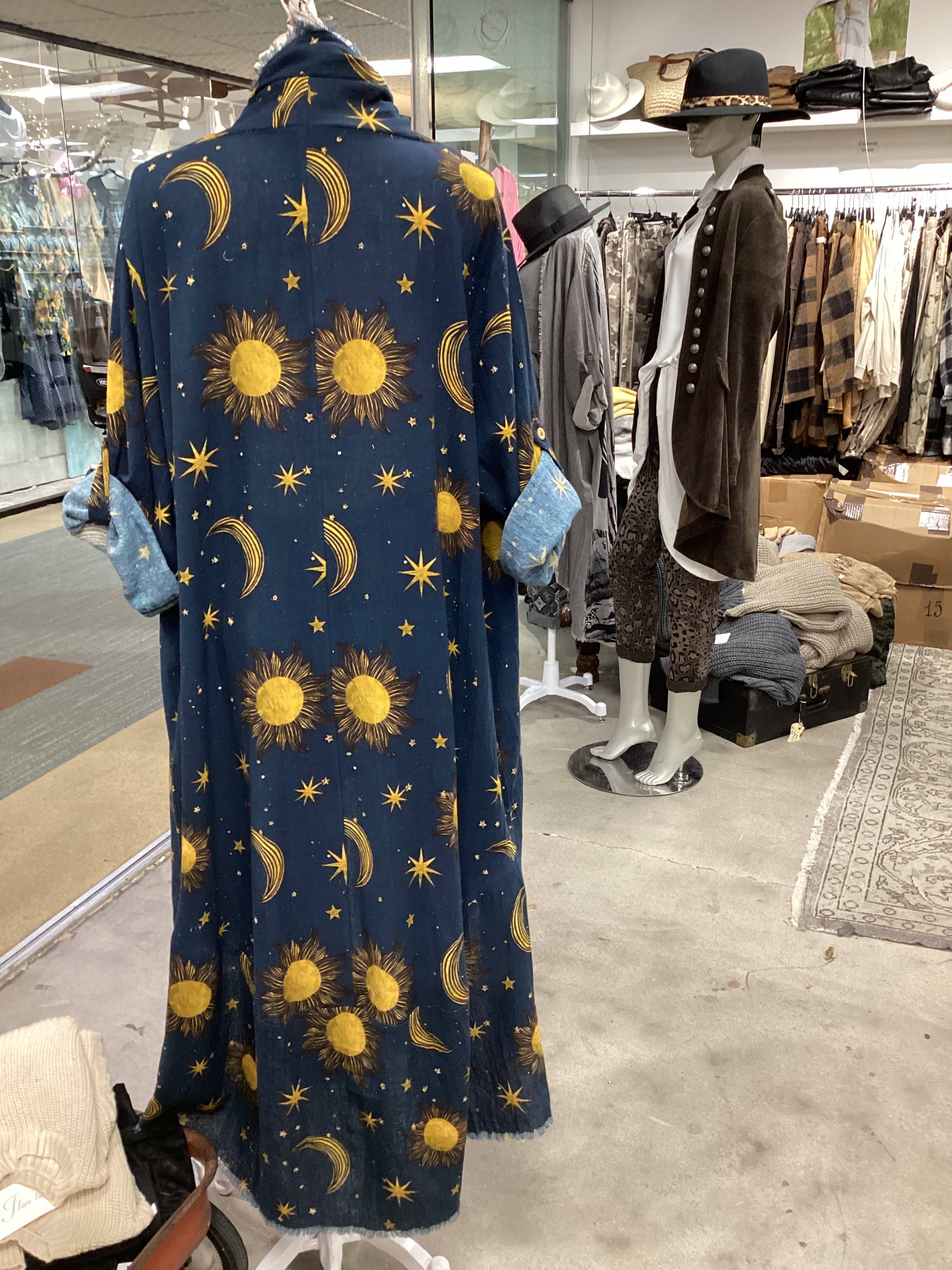 Duster in Mesh Linen with Celestial Print