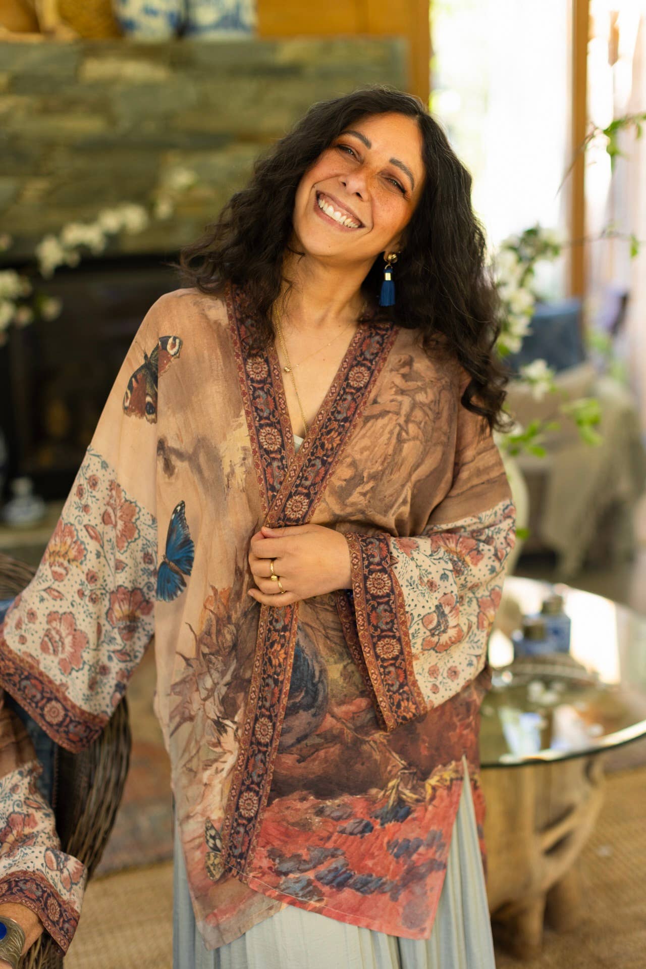 The Storyteller Matinée Duster Kimono w/ Sunflowers, Pottery