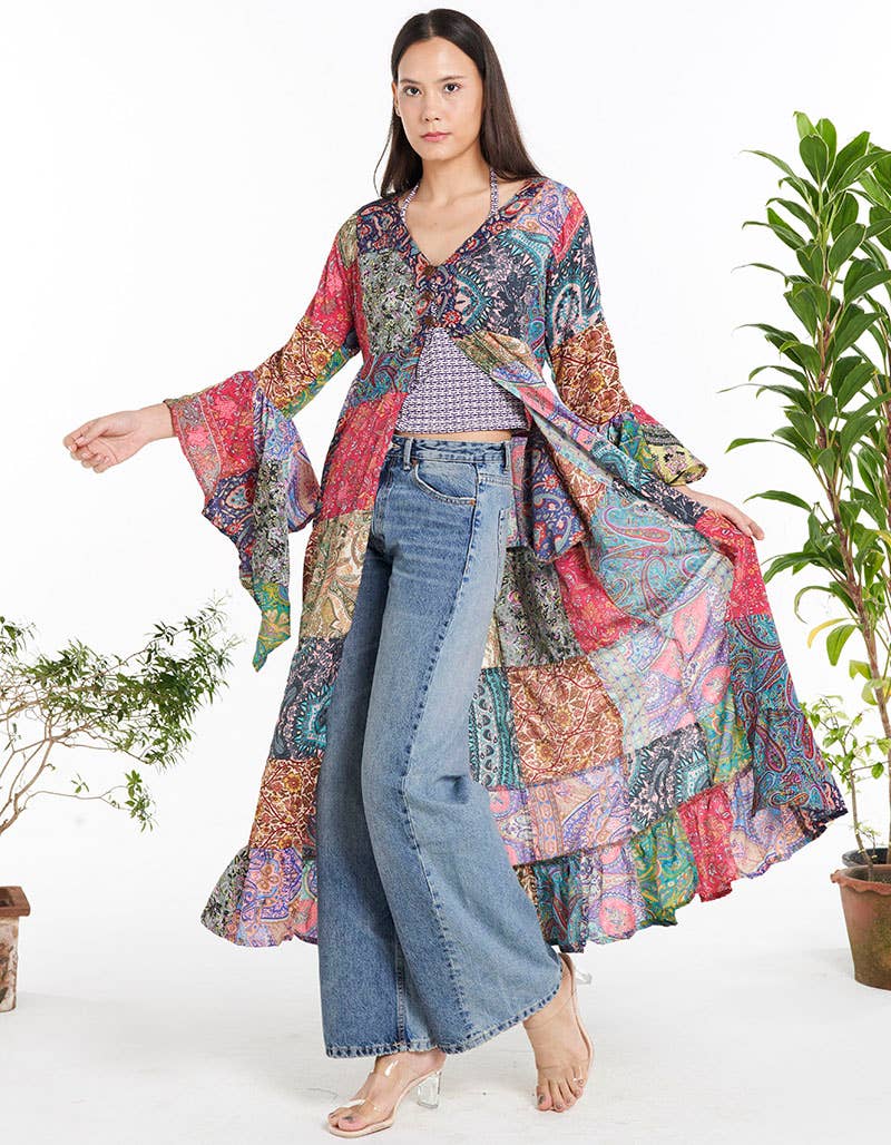 Boho Wanderlust Patched Kimono Top