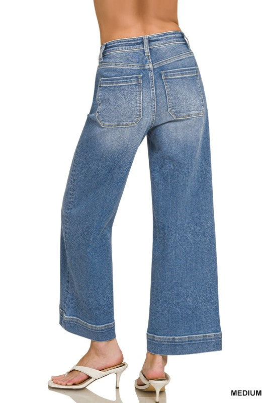 Plus Size Rise Wide Leg Pintuck Denim Pant