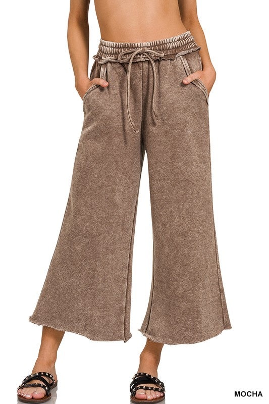 Acid Wash Fleece Sweatpants With Pockets