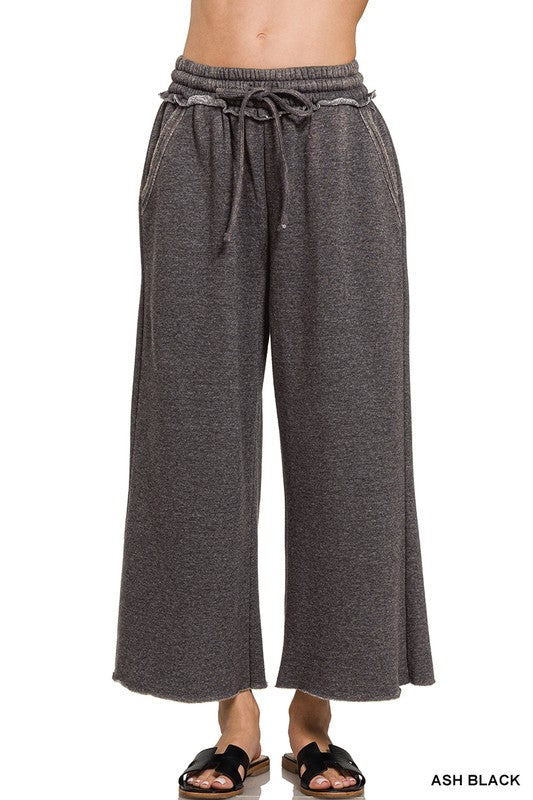 Acid Wash Fleece Sweatpants With Pockets