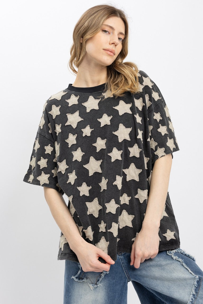 Little Star Patchwork Round Neck Top
