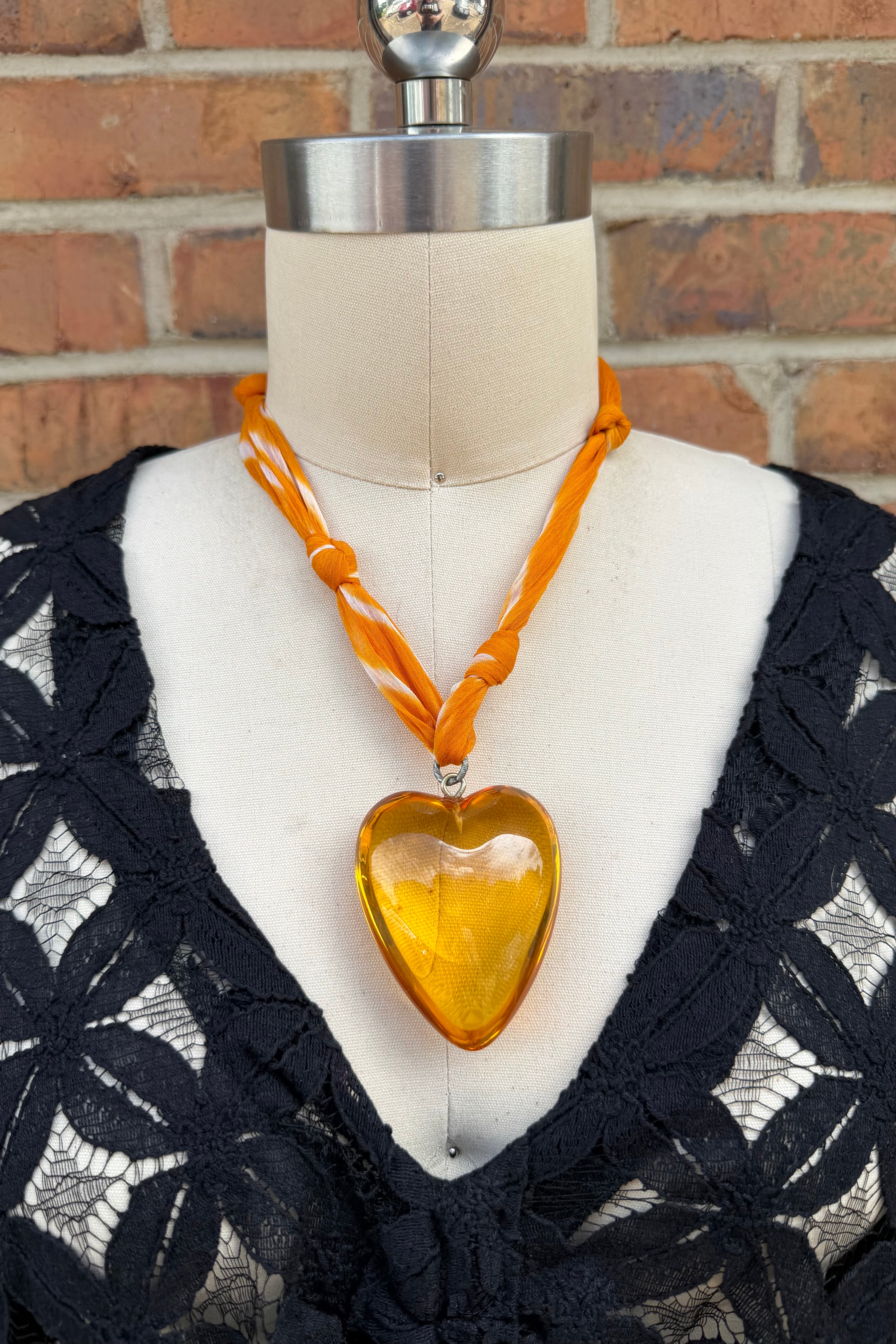Heart Of Glass in Orange Fabric Necklace