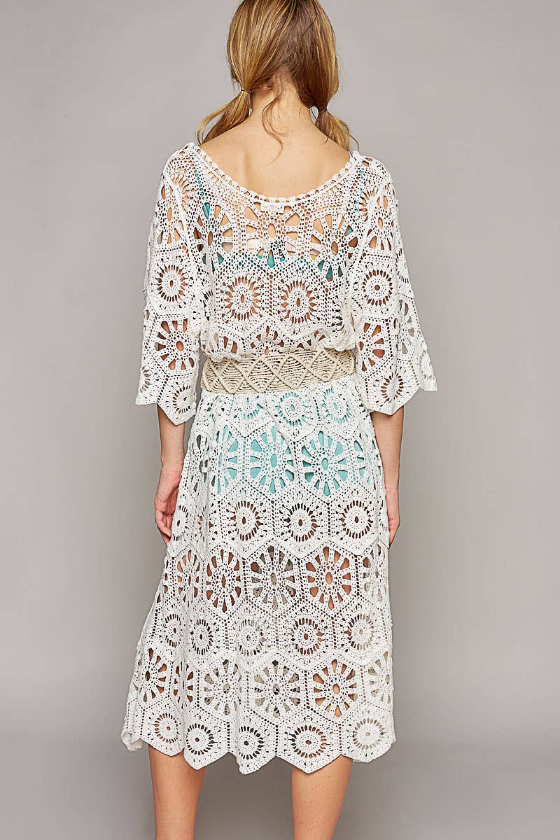 Beach Beauty Scoop Neck Short Sleeve Crochet Dress