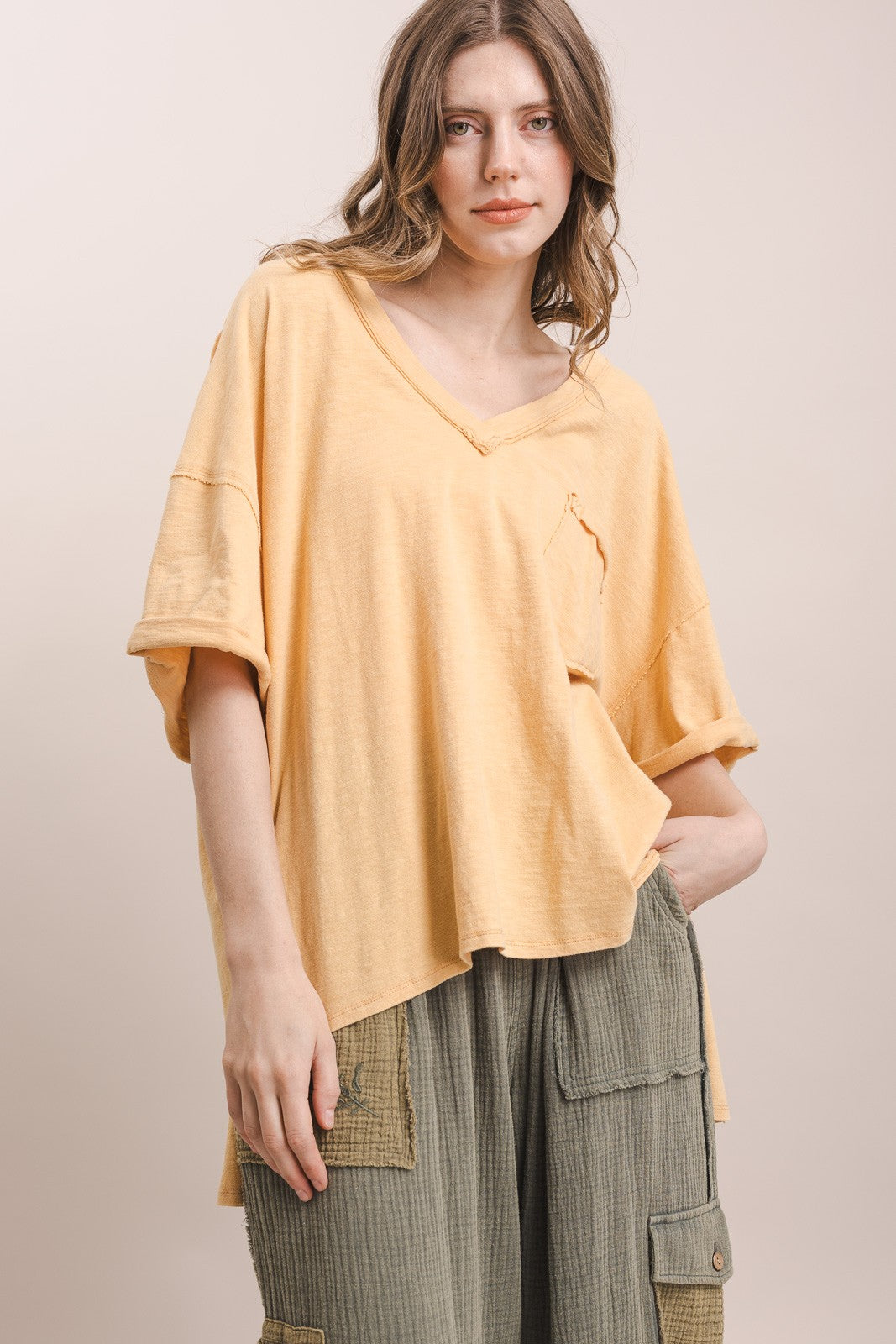 V Neck Short Sleeve Oversized Top