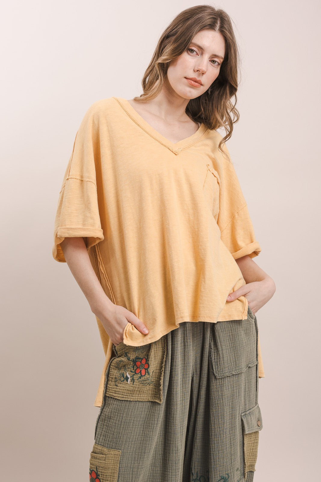 V Neck Short Sleeve Oversized Top
