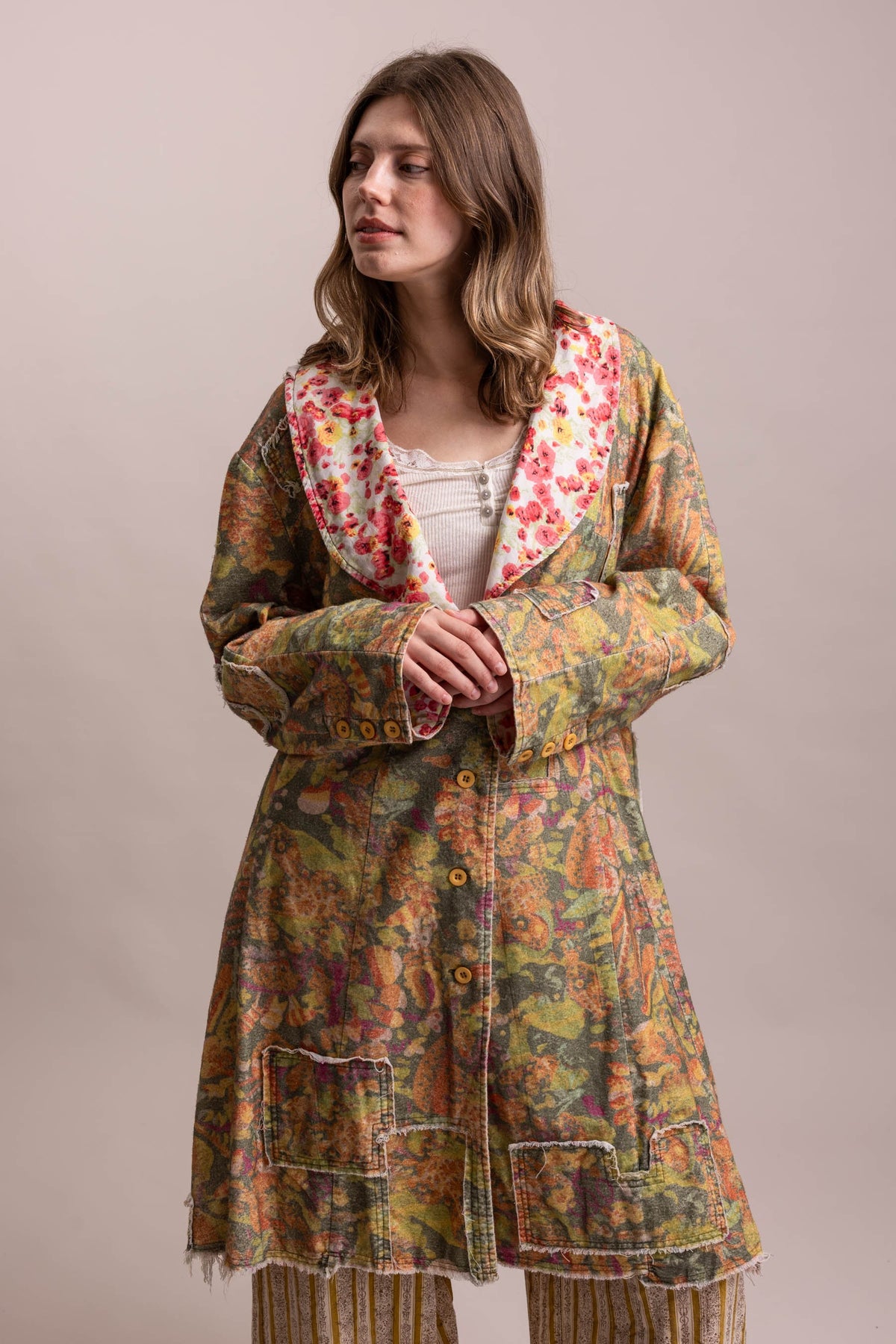 Oversized Patchwork Button Down Coat