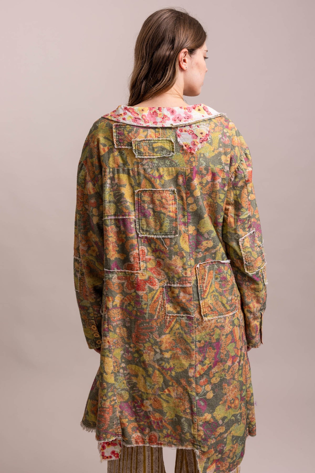 Oversized Patchwork Button Down Coat