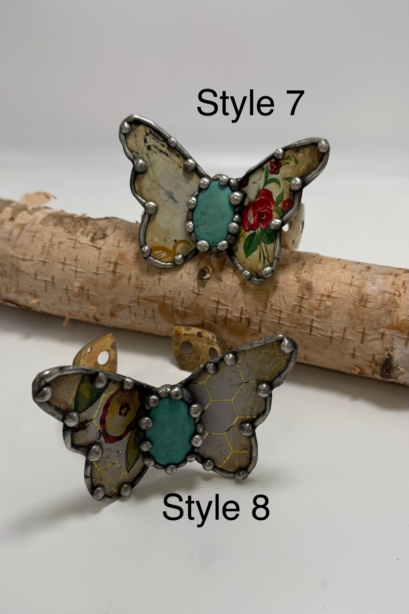 Butterfly Recycled Tin Cuff Bracelet w/ Gemstone