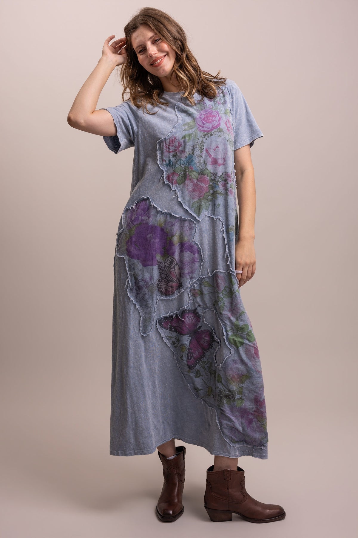 Flower Butterfly Applique Patchwork Long Dress