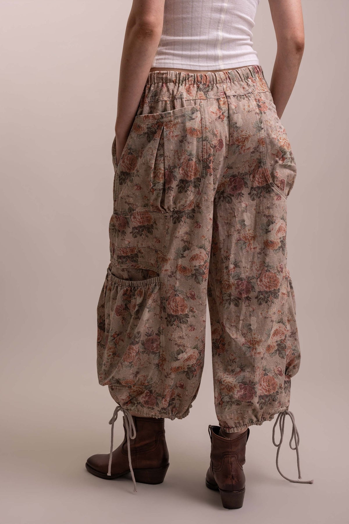 Floral Print Parachute Wide Leg Cargo Pants