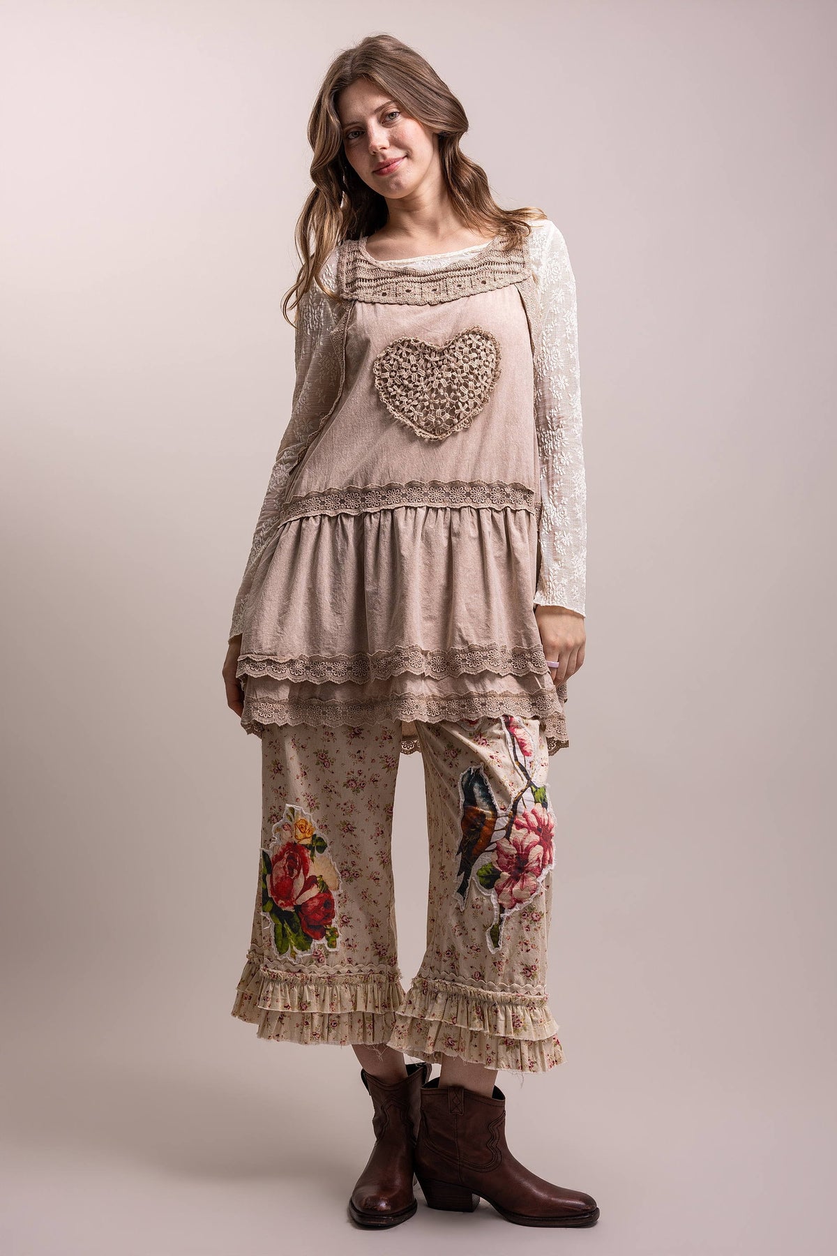 Preorder Shipping 12/15 - Floral Print Patchwork Ruffle Hem Pant