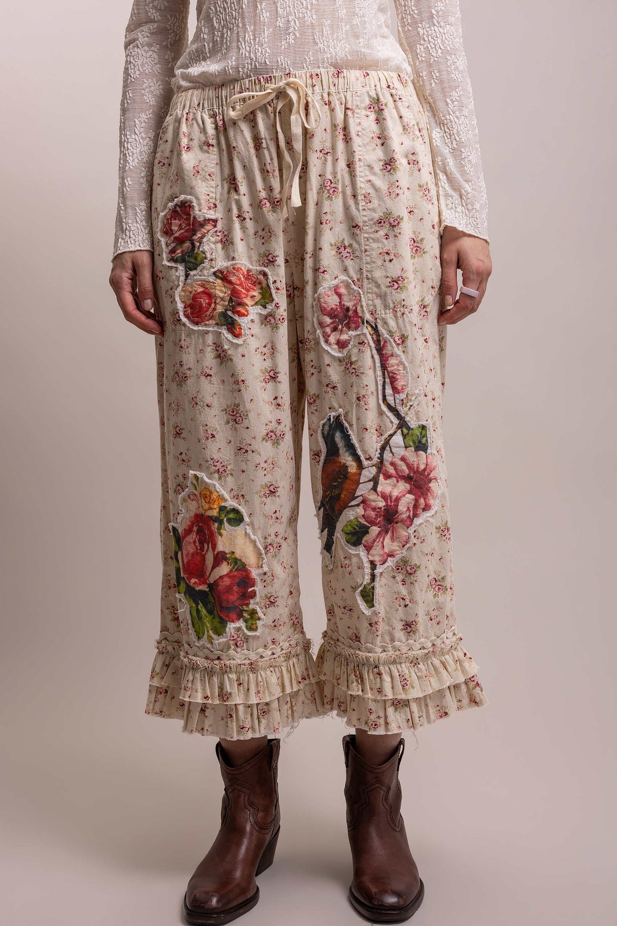 Preorder Shipping 12/15 - Floral Print Patchwork Ruffle Hem Pant