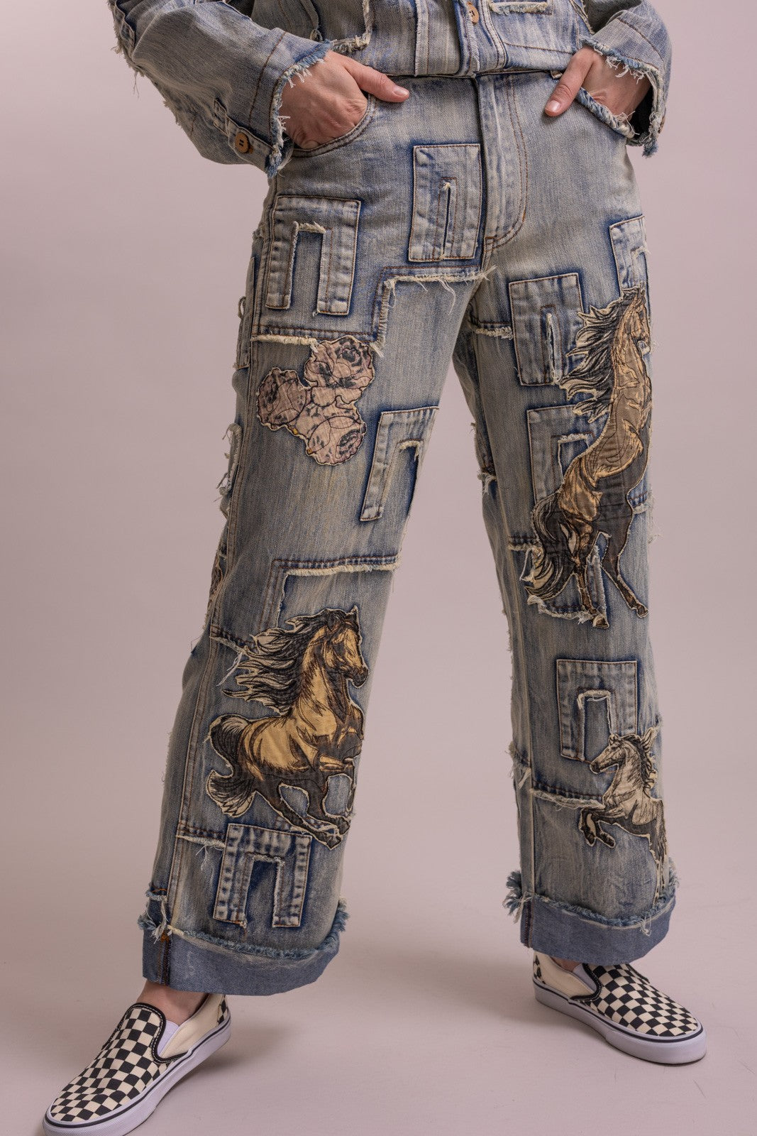Preorder Shipping 12/15 - Horse Patchwork Straight Leg Pant