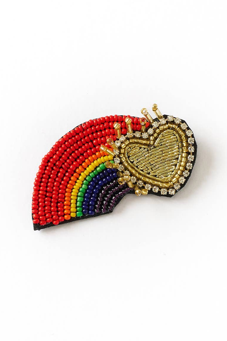 Bala Mani Beaded Rainbow Brooch Pin - Handmade