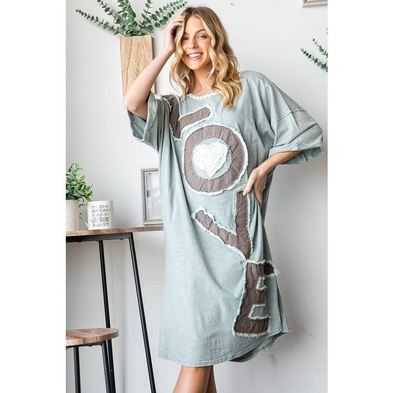 Your Love Embroidered T-Shirt Dress in Blues