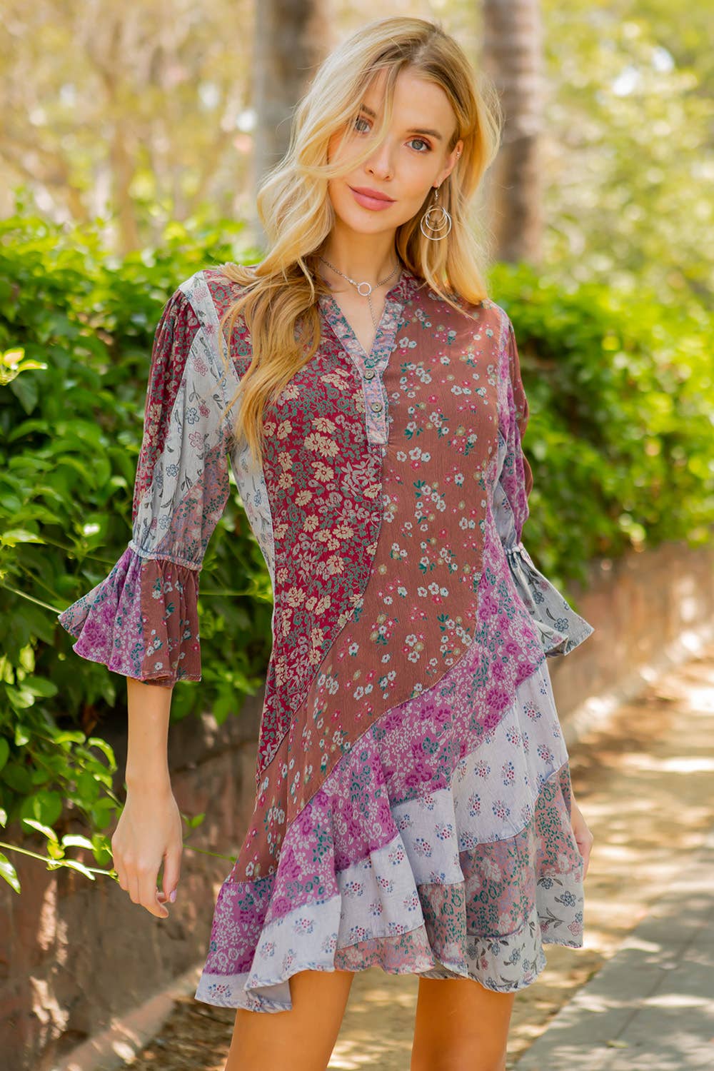 Boho Patchwork Overdyed Babydoll Dress