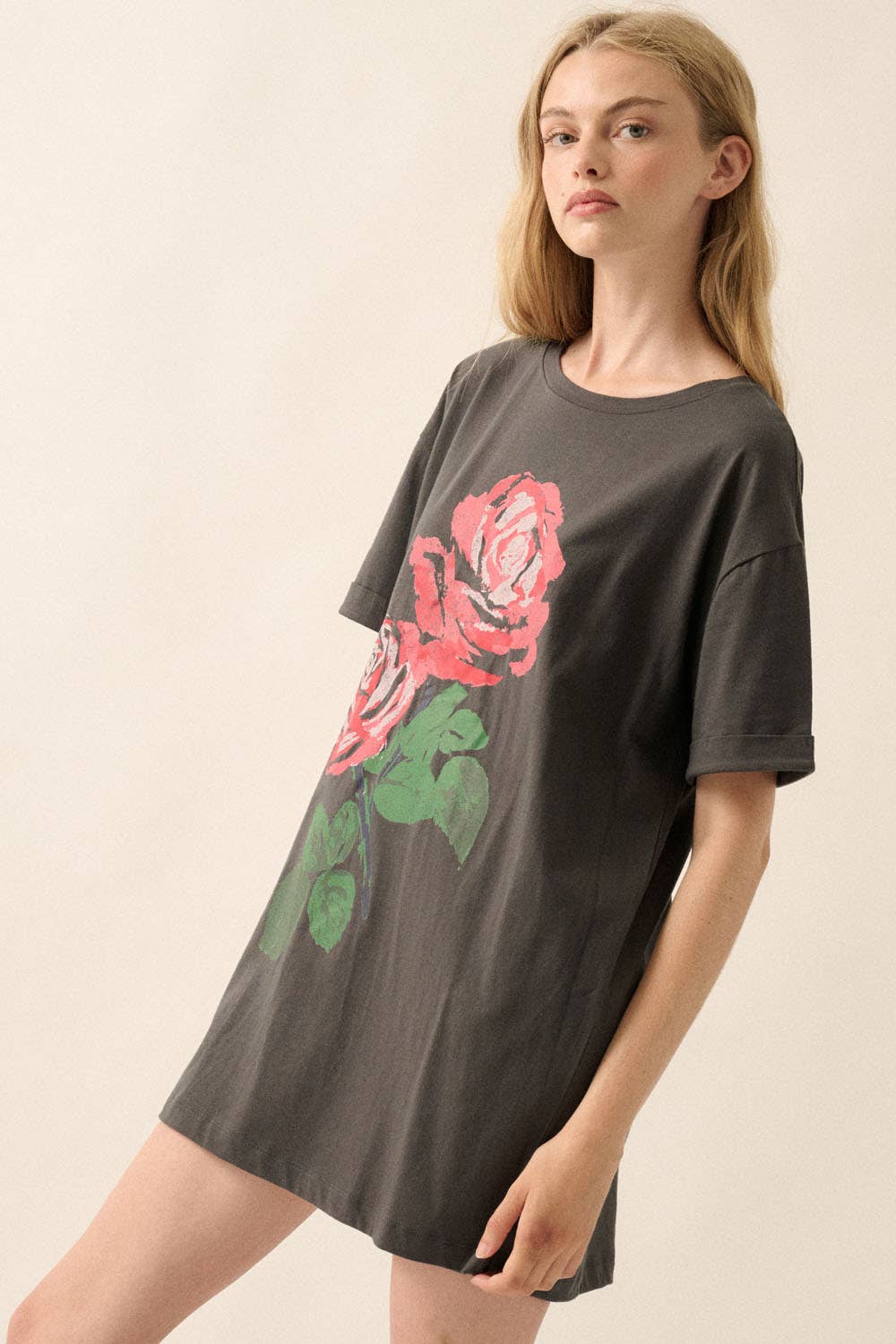 Sale - Roses Vintage-Wash Oversize Graphic Tee