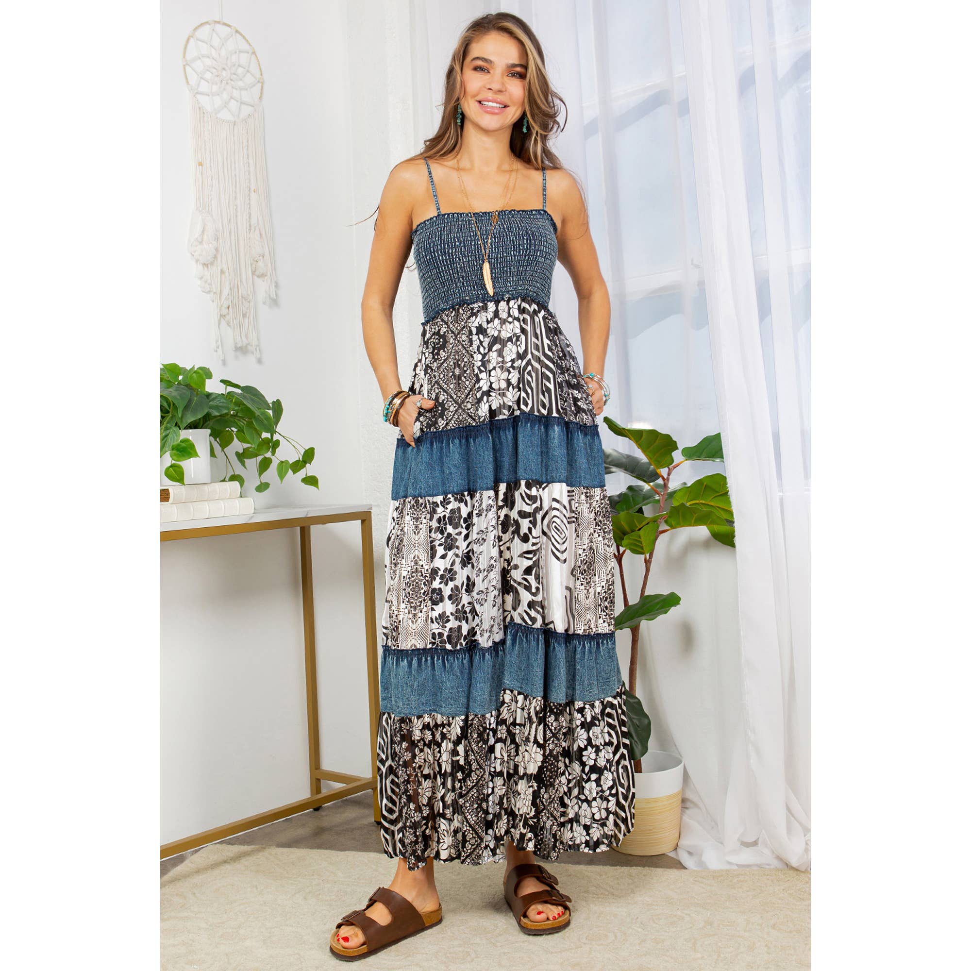 Western Chic With A Smocked & Tiered Patchwork Sundress