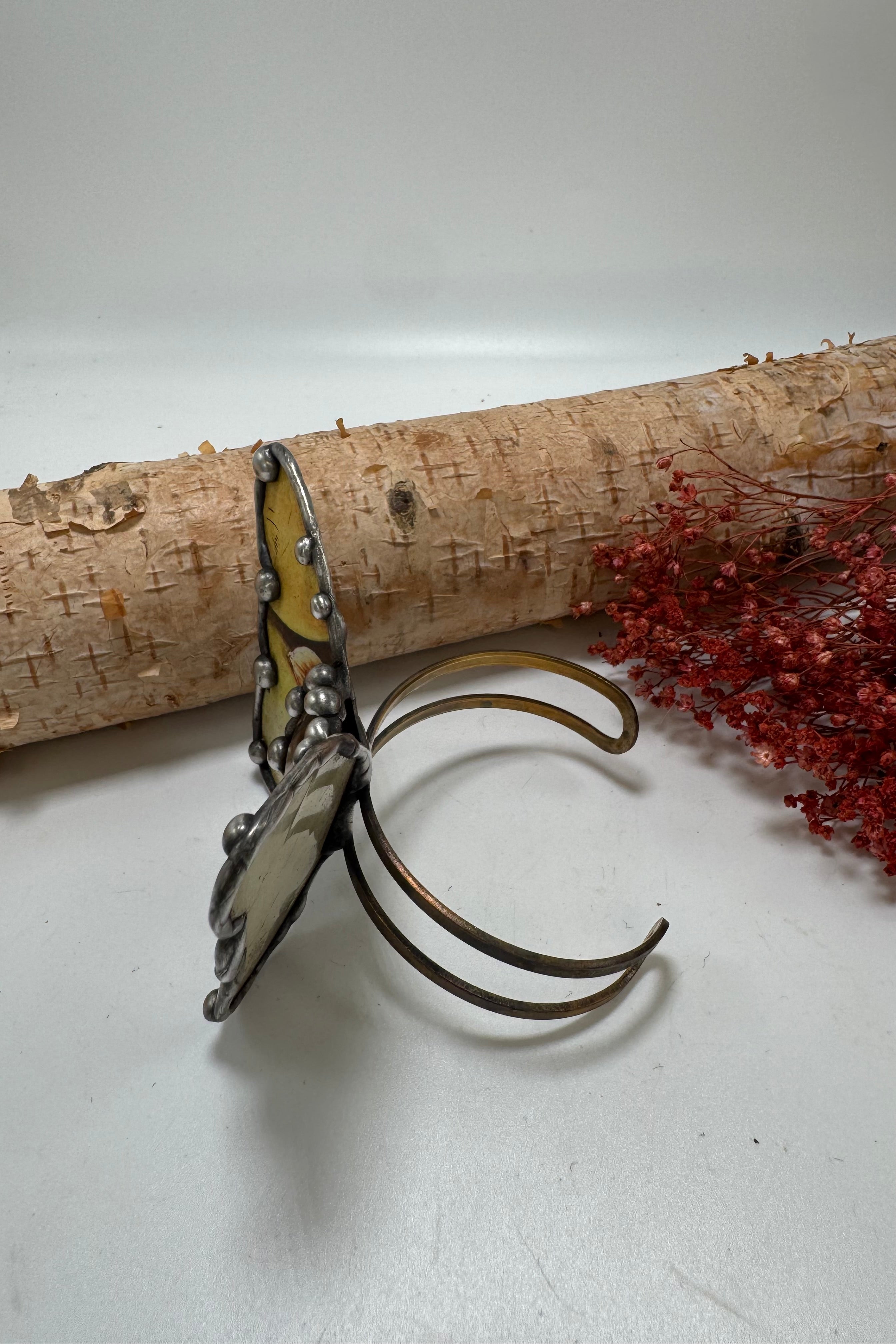 Butterfly Recycled Tin Cuff Bracelet w/ Gemstone Style 26