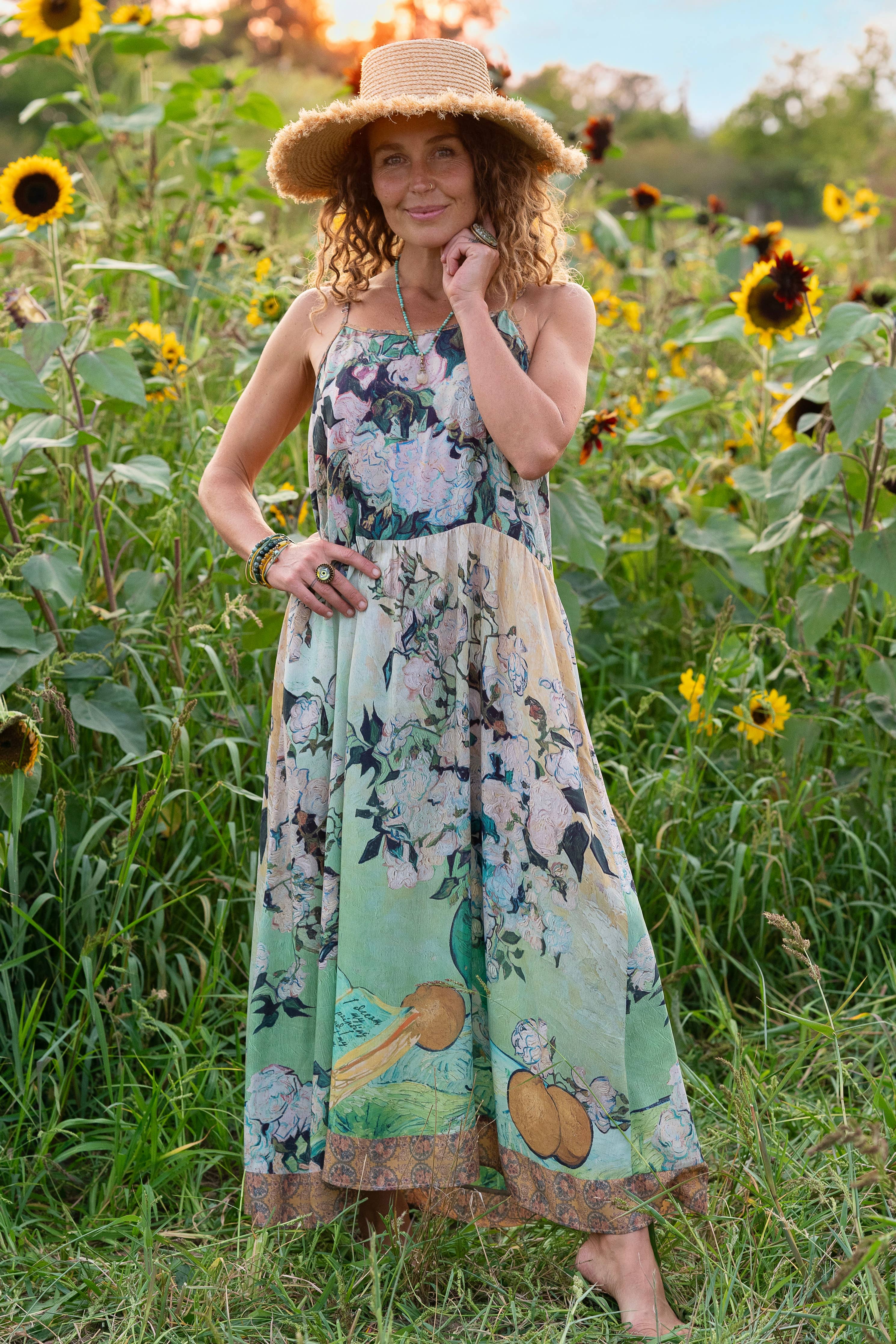 I Paint My Dream Van Gogh Bohéme Long Maxi Slip Dress