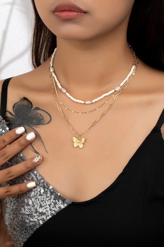 3 row seed bead and chain necklace - ivyandlavyboutique LA3accessories
