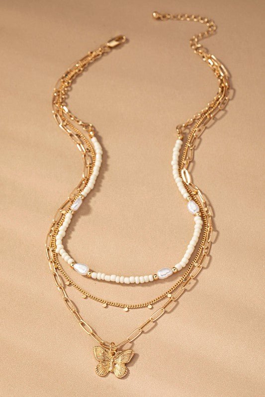 3 row seed bead and chain necklace - ivyandlavyboutique LA3accessories
