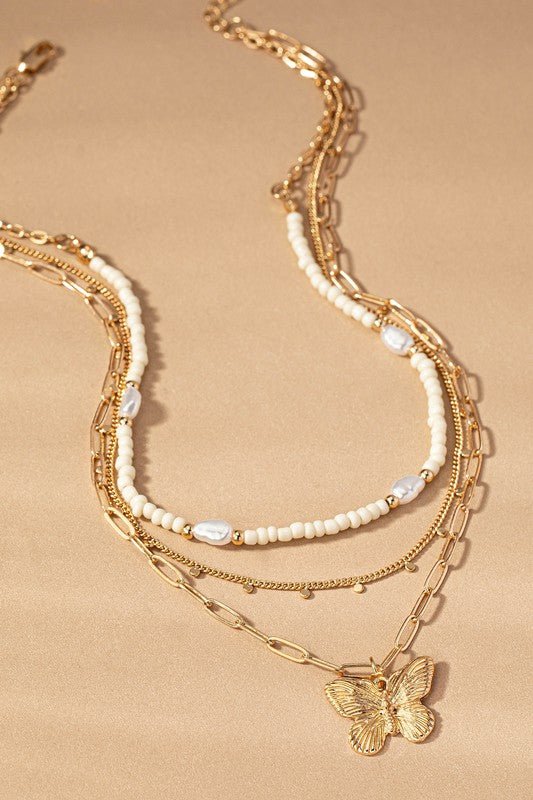 3 row seed bead and chain necklace - ivyandlavyboutique LA3accessories