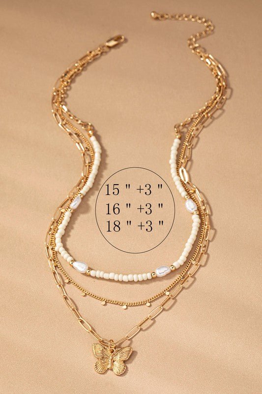 3 row seed bead and chain necklace - ivyandlavyboutique LA3accessories