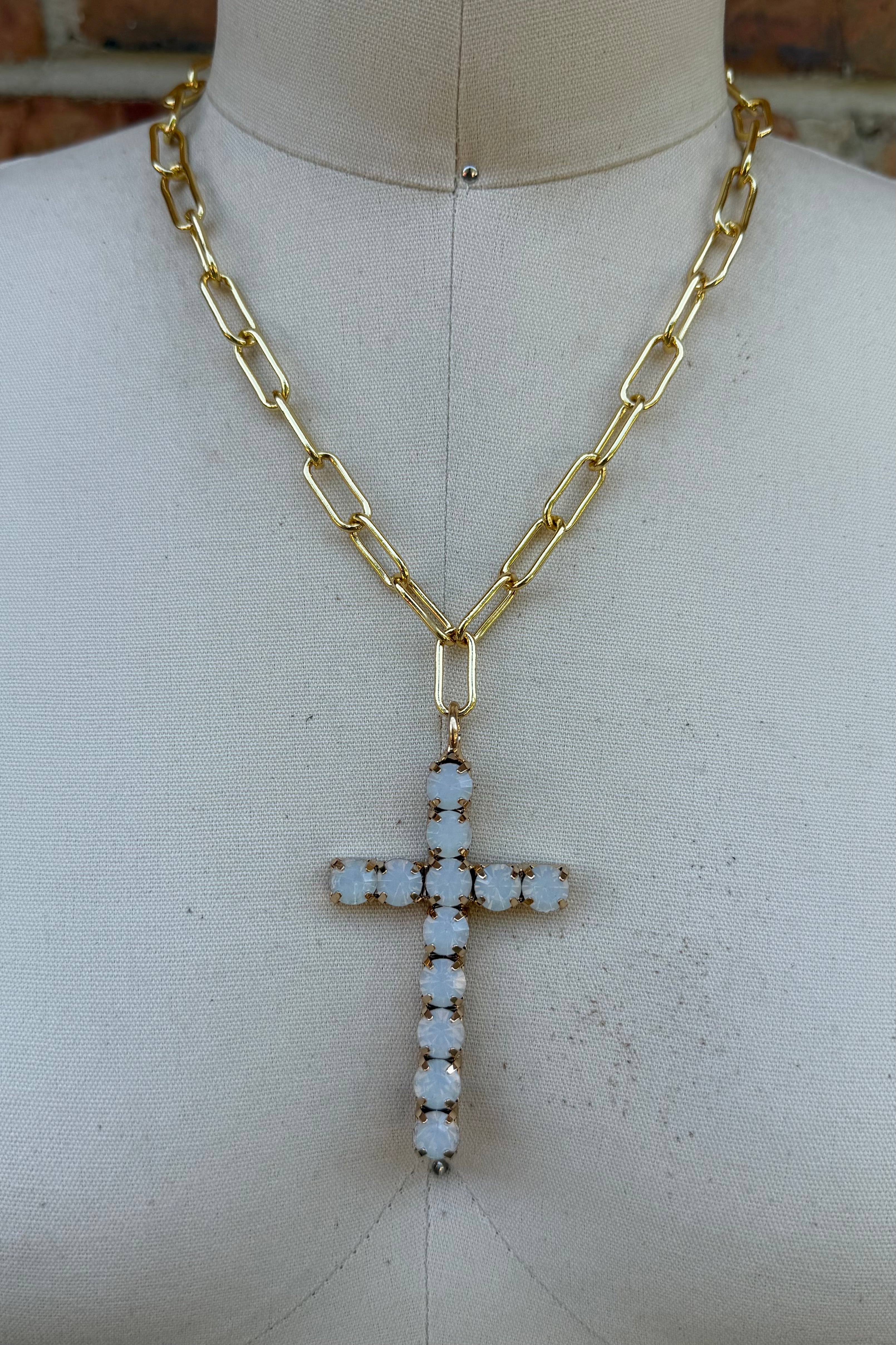 Cross Necklace in White Gems